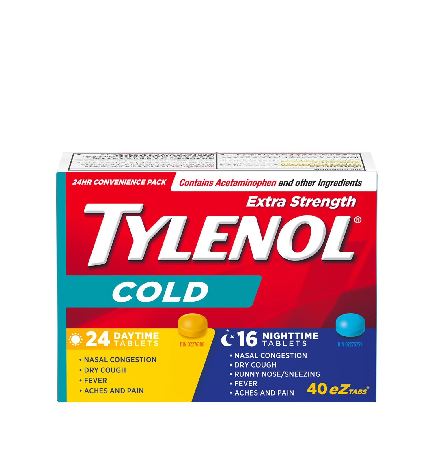 TYLENOL Extra Strength Cold eZ Tabs Relieves Cold symptoms Daytime and Nighttime Convenience Pack 40ct - Buy Online on SooperMarket.com