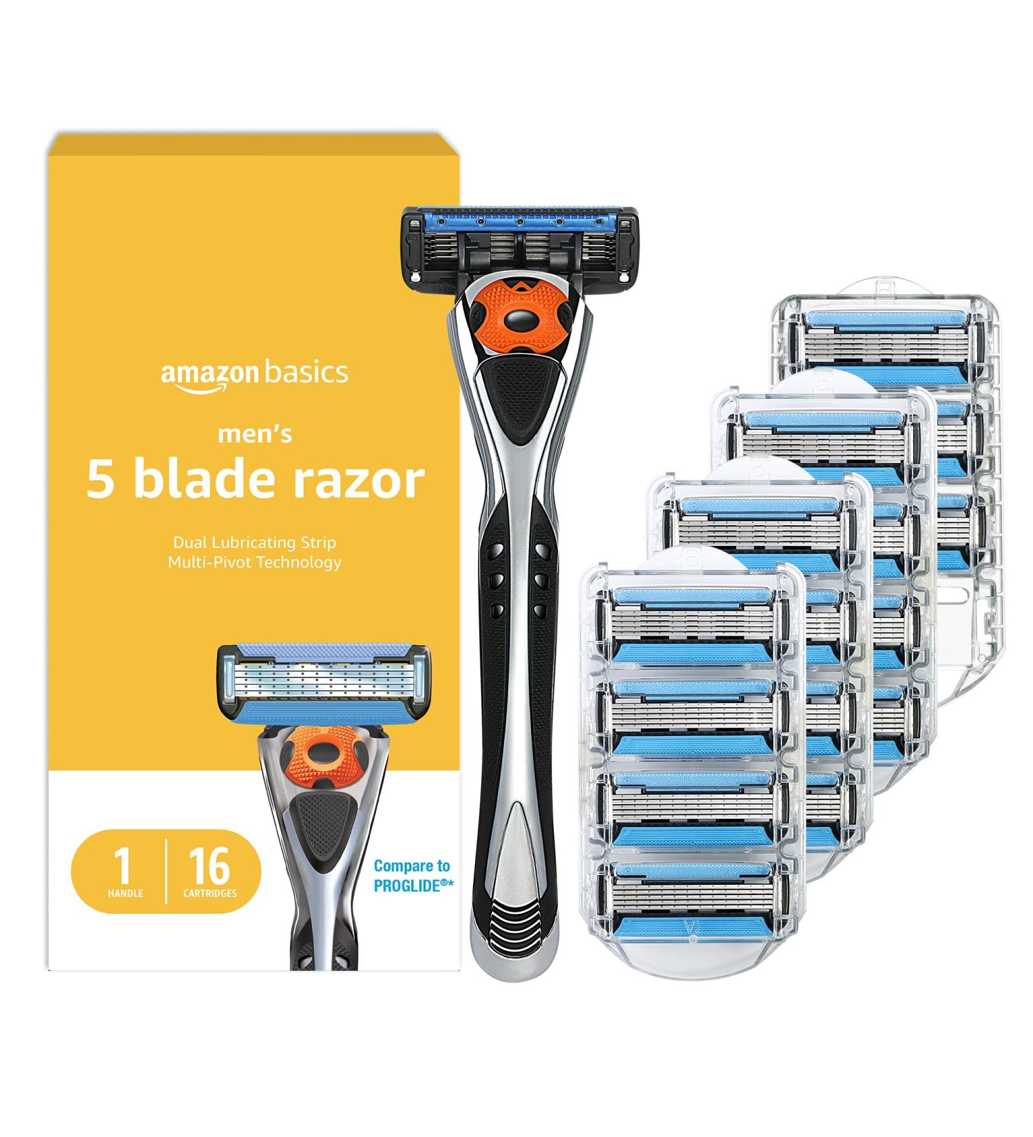 Amazon Basics 5-Blade MotionSphere Razor for Men - Dual Lubrication, Precision Trimmer Handle & 16 Cartridges - 17 Piece Set - Buy Online on SooperMarket.com
