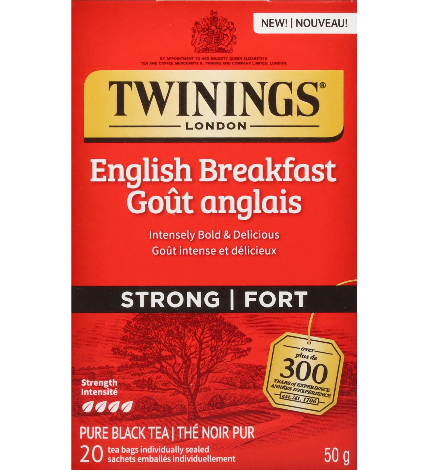 Twinings English Breakfast Extra Strong Individually Wrapped Tea Bags | Caffeinated Intensely Bold Smooth Full-Bodied Taste of Pure Black Tea | 20 Count (Pack of 6) | Enjoy Hot or Iced English Breakfast Strong 20 Count (Pack of 6) - Buy Online on SooperMarket.com