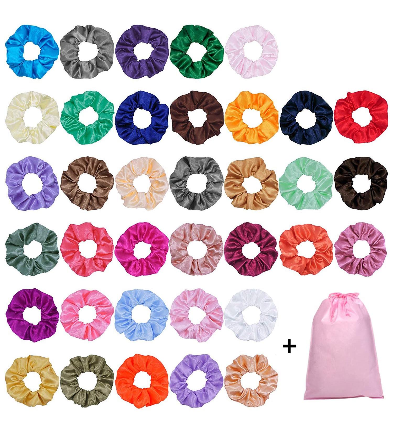 40-Piece Colorful Satin Hair Tie Set | Strong Elastic Bobble Bands & Monochrome Traceless Hair Accessories for Women & Girls - Buy Online on SooperMarket.com