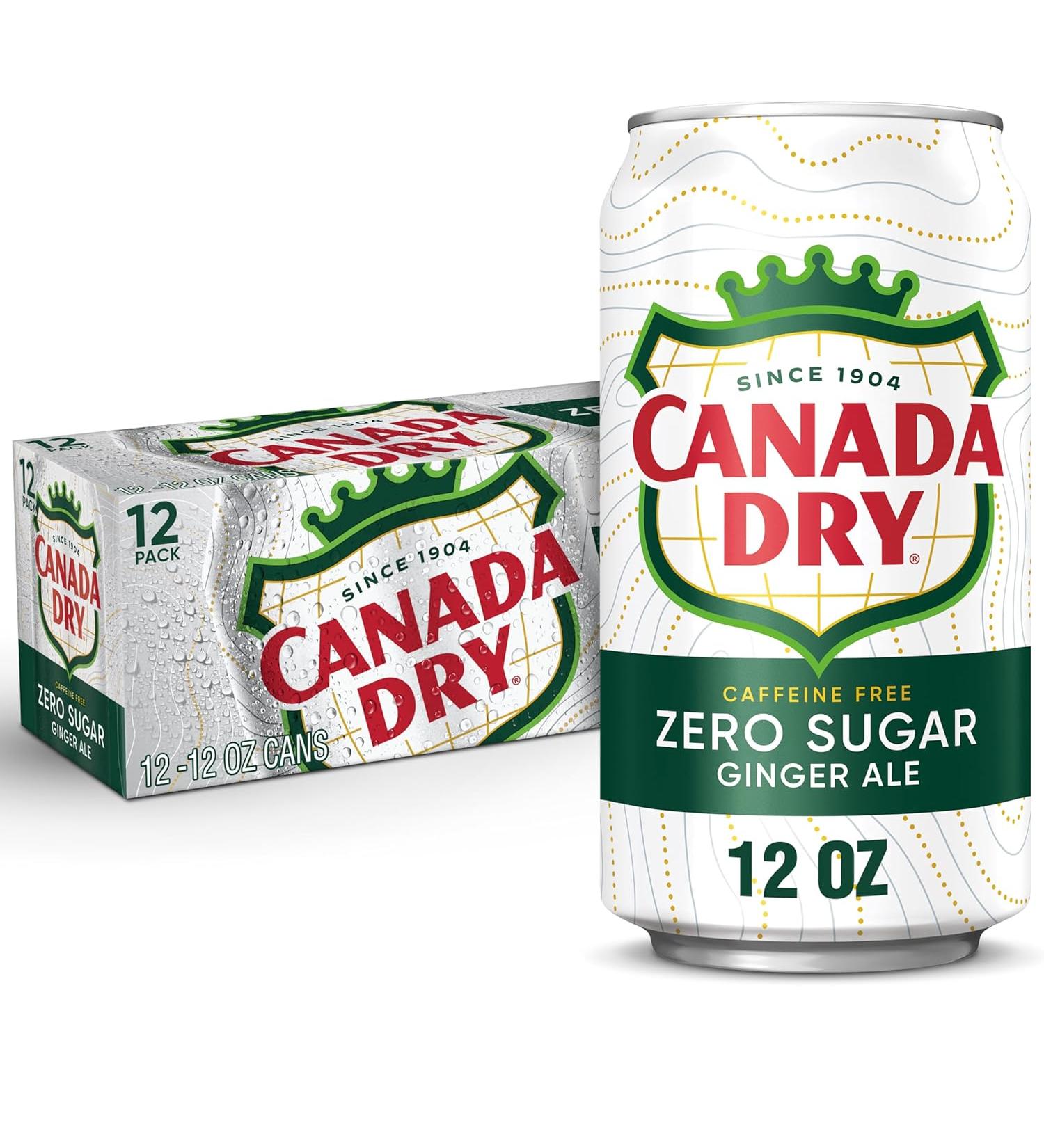 Canada Dry Zero Sugar Ginger Ale Soda 12 fl oz Cans 12 Pack - Refreshing Zero Sugar Drink Option - Buy Online on SooperMarket.com