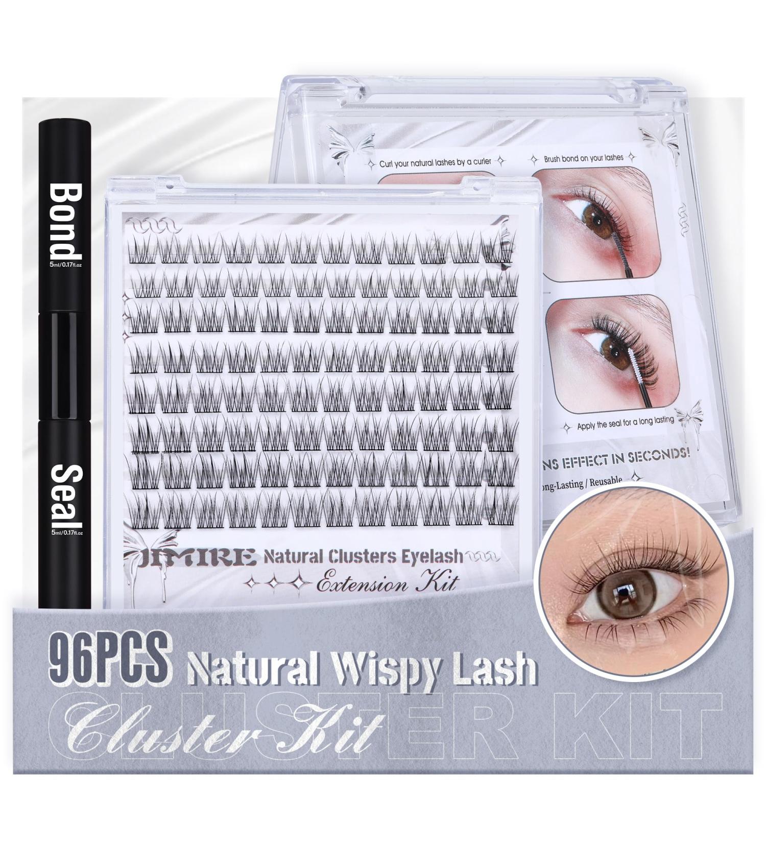 JIMIRE Natural Lash Clusters 3D Wispy Individual Eyelashes Extension Kit | Bond & Seal Glue | DIY 9-12MM CC Curl Fluffy | 96Pcs - Buy Online on SooperMarket.com