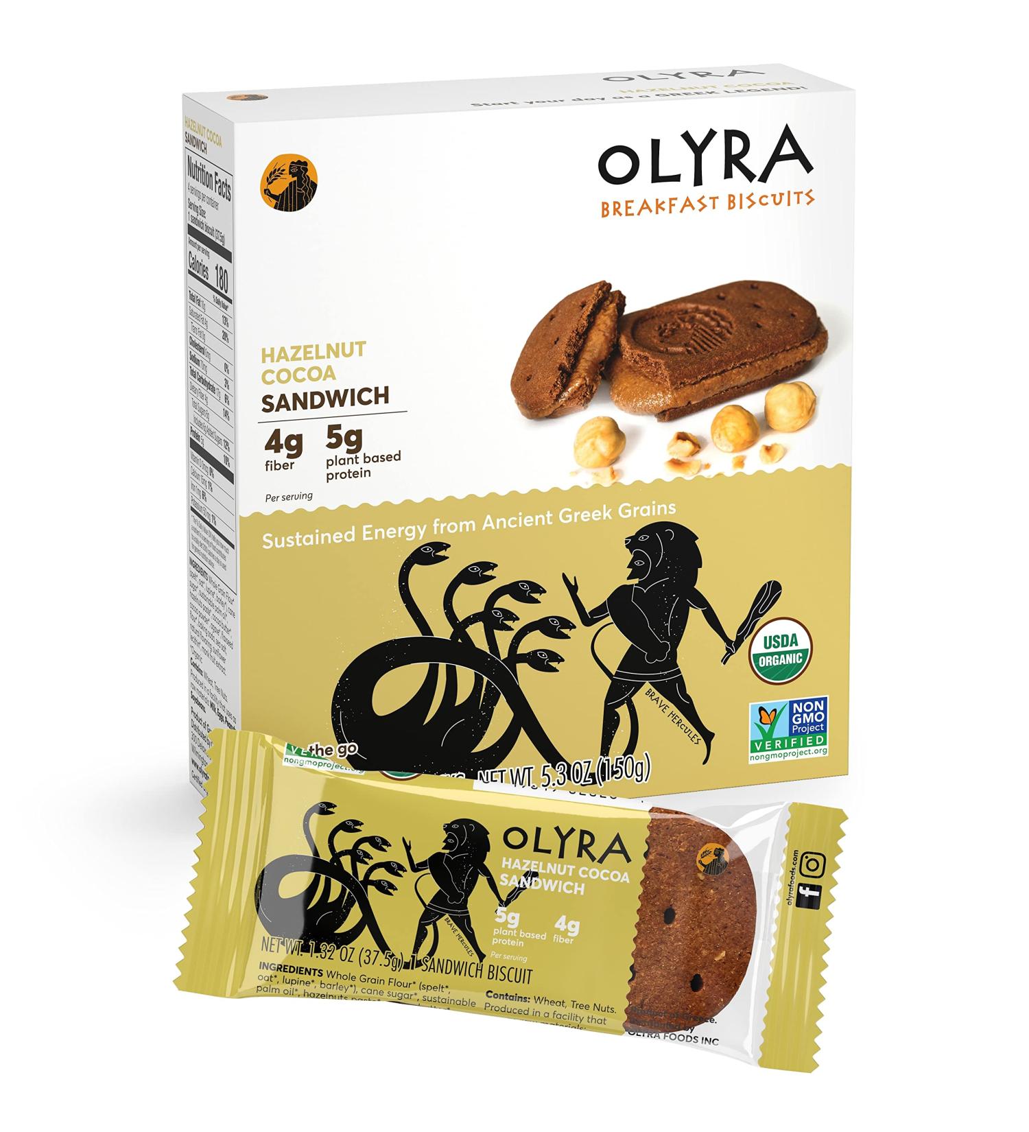 OLYRA Organic Breakfast Sandwiches Biscuits Hazelnut Cocoa Butter - Low-Sugar High Fiber Protein Vegan Healthy Snacks Individually Wrapped Cookies (1 Box of 4 Packs  1 Sandwich per Pack) Hazelnut Cocoa 5.3 Ounce (Pack of - Buy Online on SooperMarket.com