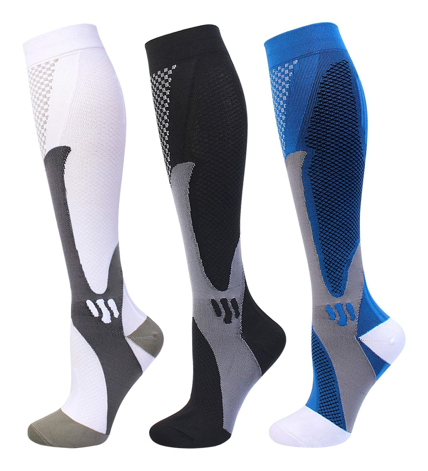 HYRIXDIRECT Compression Socks 20-30 mmHg for Men Women - White+Black+Blue - XL-XXL - Buy Online on SooperMarket.com