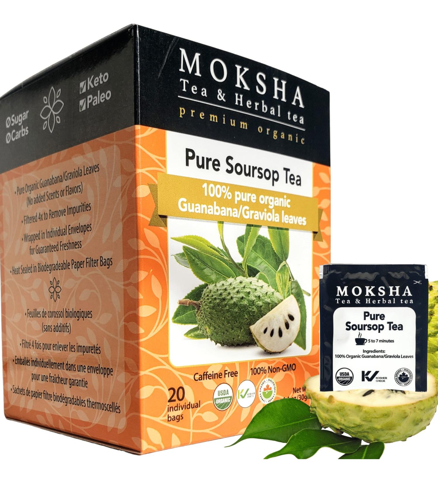 Organic Pure Soursop Tea with Graviola Leaf - 20 Guanabana Leaves Tea Bags | Moksha Ayurveda - Buy Online on SooperMarket.com