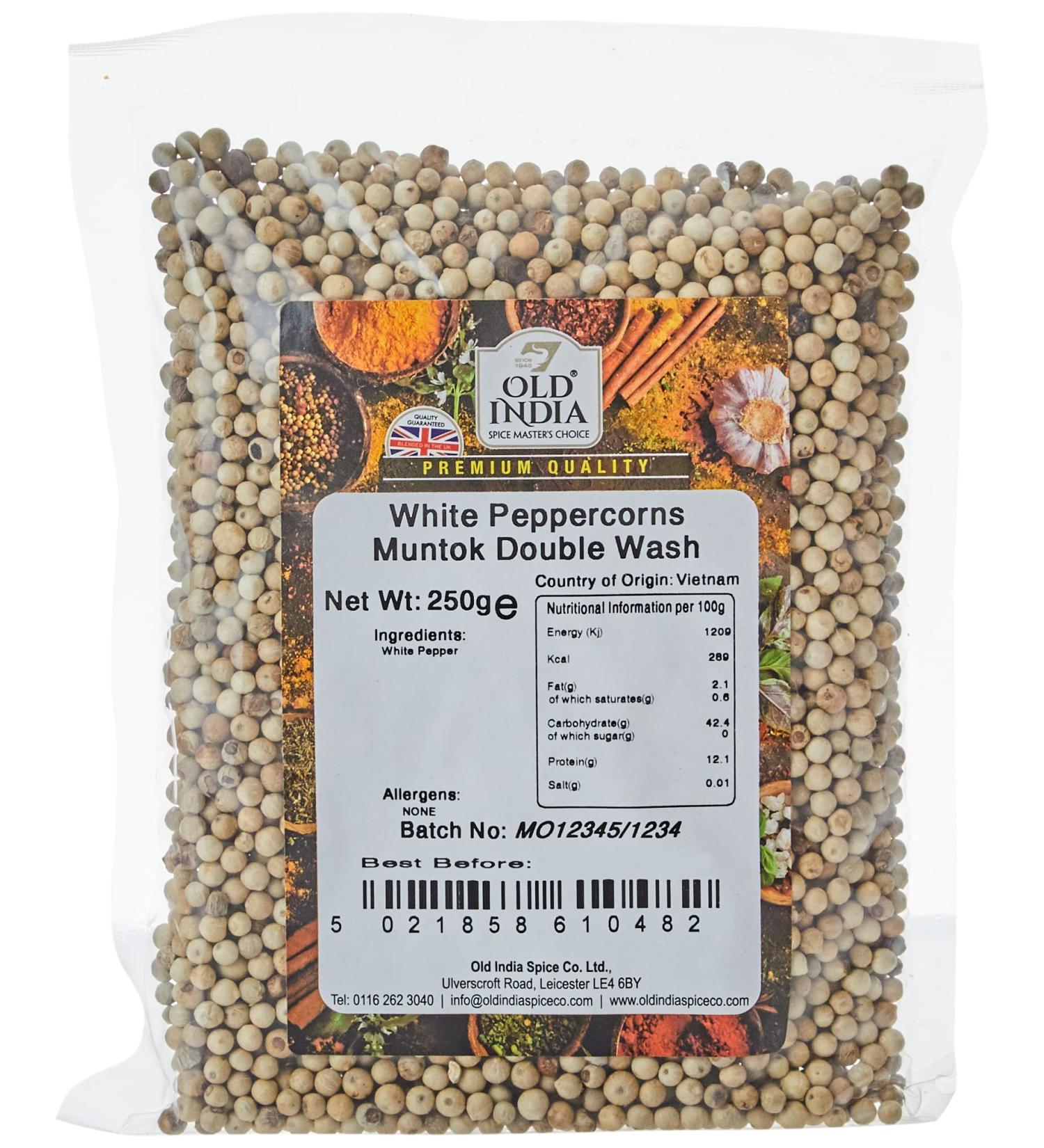 Old India White Peppercorns Muntok Double Wash 250g - Premium Quality Spice - Buy Online on SooperMarket.com