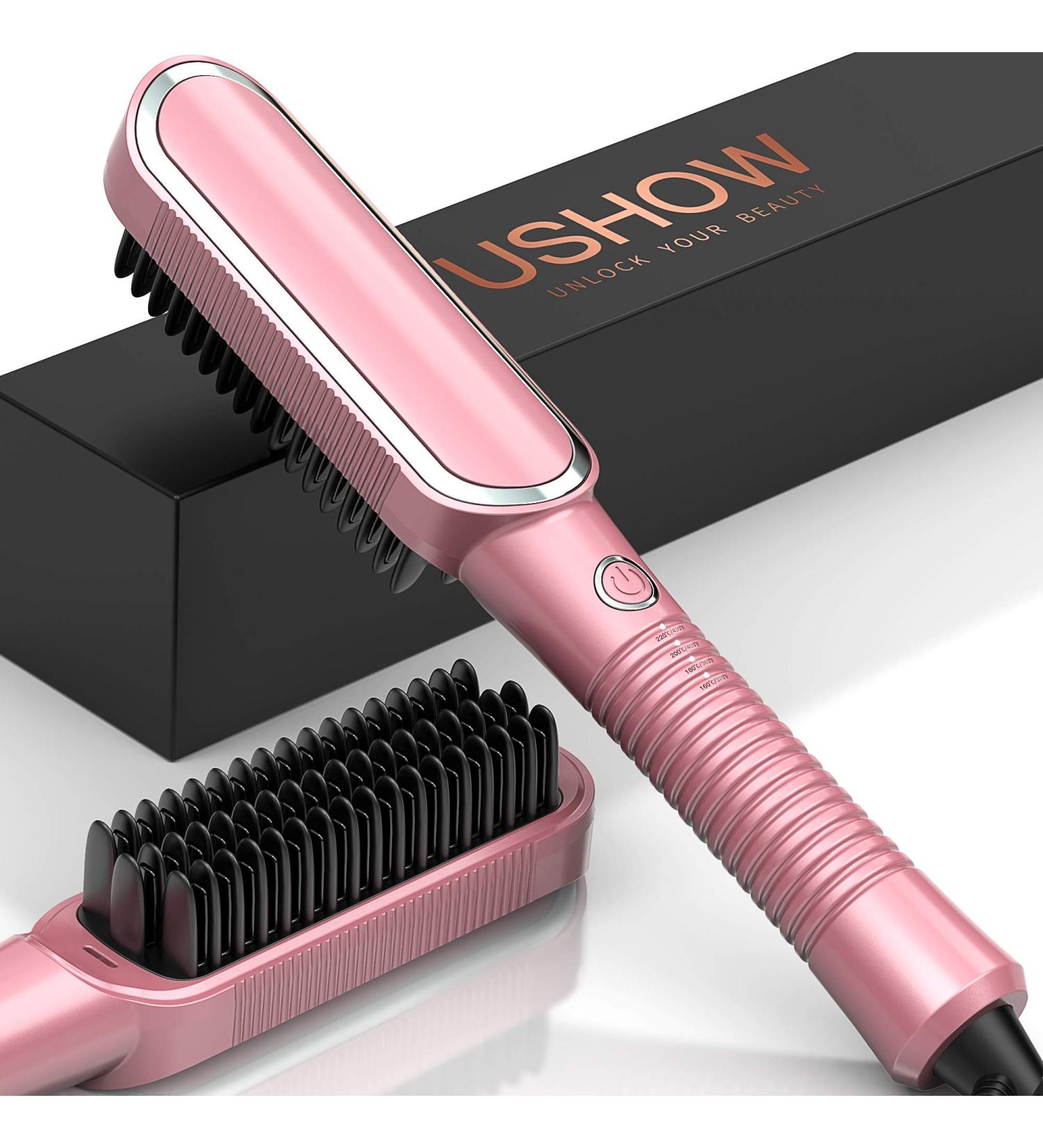 Professional Ceramic Ionic Hair Straightener Brush - Anti-Scald Fast-Heat for Home, Travel & Salon - Buy Online on SooperMarket.com