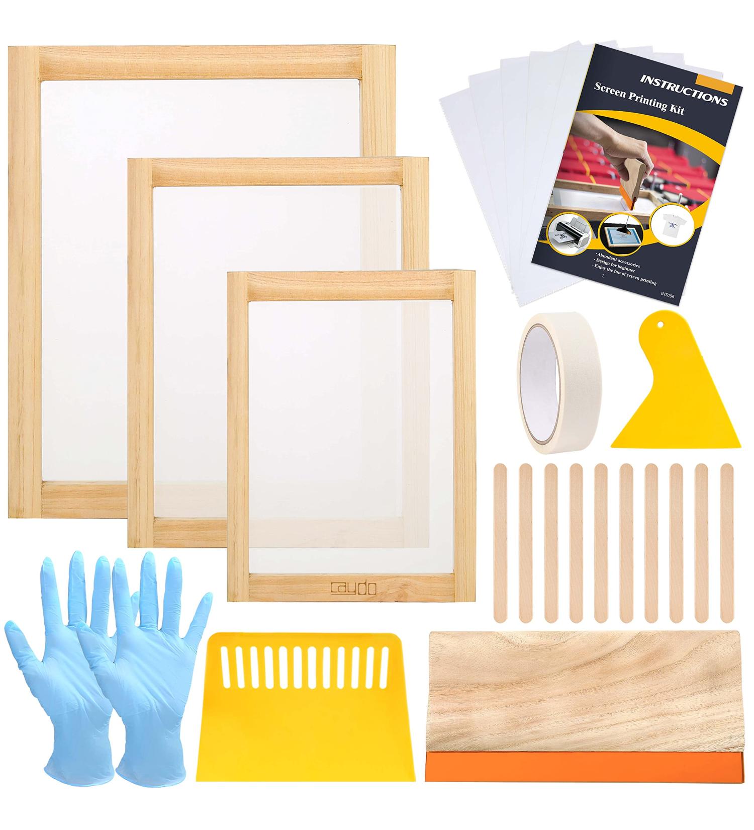 Caydo 24 Pieces Screen Printing Kit with Wood Frames, Mesh, Squeegees, Inkjet Film, and Masking Tape - Buy Online on SooperMarket.com