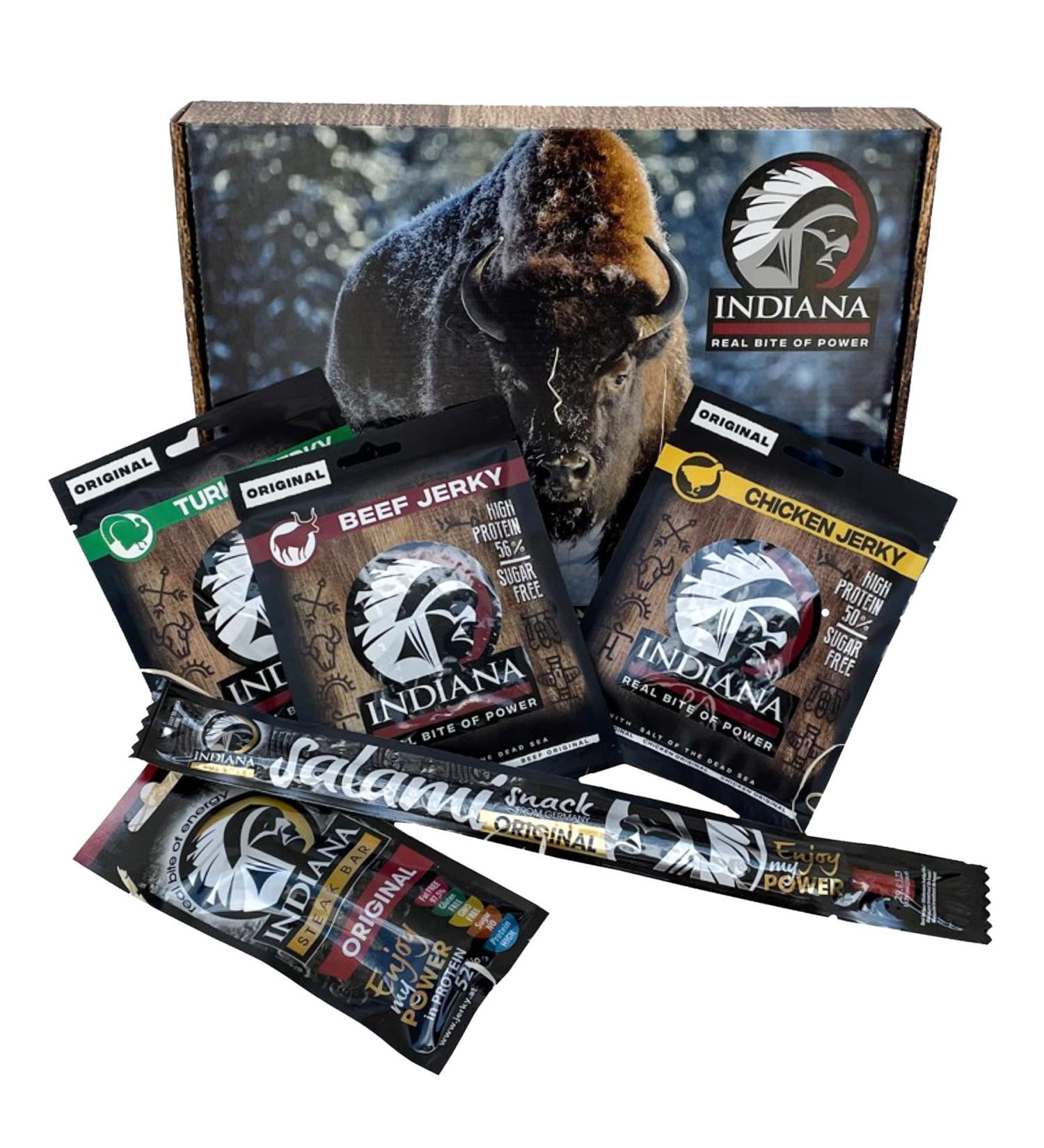 Indiana Chicken Jerky Gift Box | High Protein Gluten-Free No Added Sugar | 10 Pack (10 x 25g) - Buy Online on SooperMarket.com