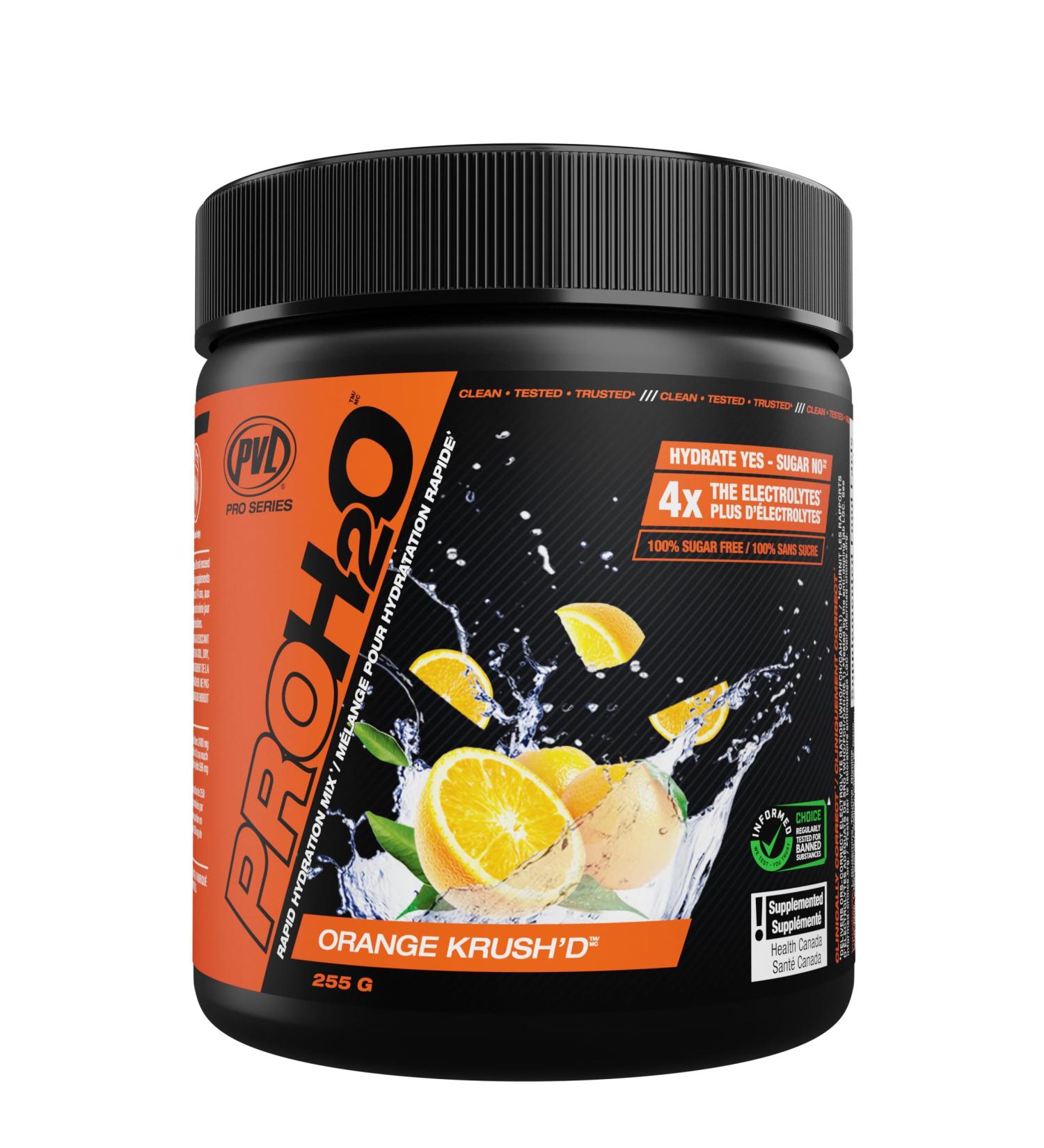 PVL Pro Series PROH2O | Advanced Hydration powder electrolyte powder with 5 key electrolytes no sugar carb free zero calories - 30 serving (255 G Orange Krush'd) Orange Krush'd 30 Servings (Pack of 1) - Buy Online on SooperMarket.com