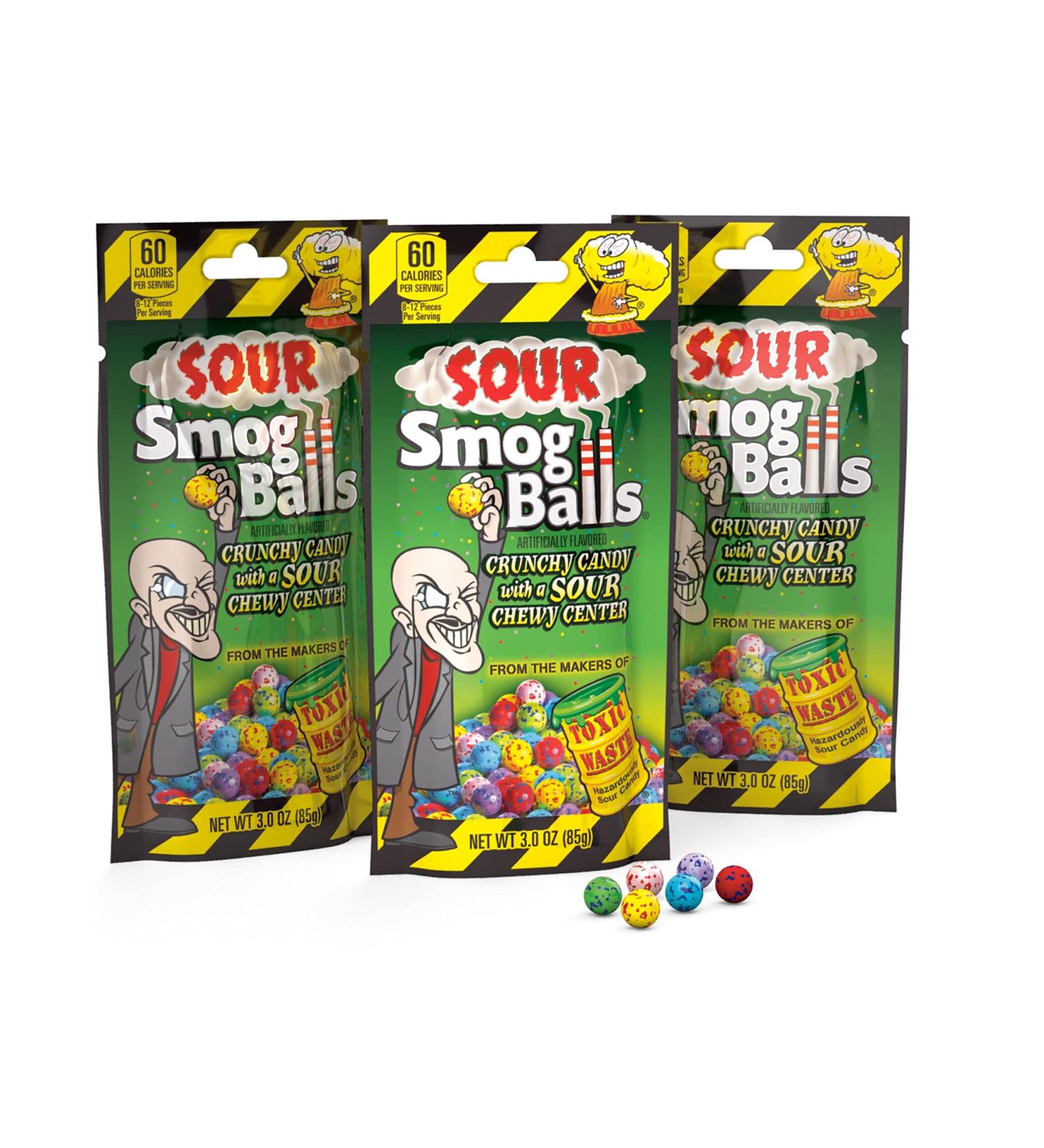 Toxic Waste Sour Smog Balls | 3-Pack Bags - 6 Flavors | Hard Candy with Chewy Sour Center - Buy Online on SooperMarket.com
