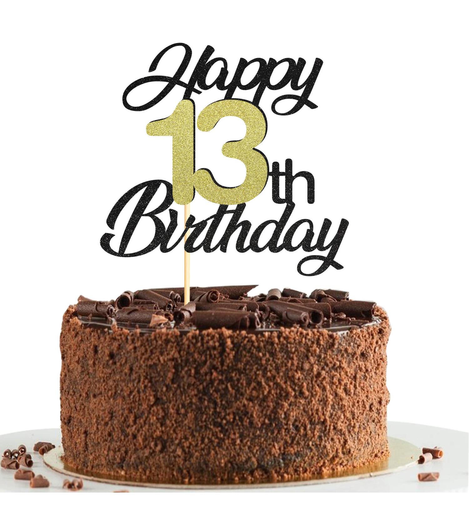 Sumerk 13th Birthday Cake Attachments - Gold & Black Party Decorations | 1 Pack Cake Lid & Accessories - Buy Online on SooperMarket.com