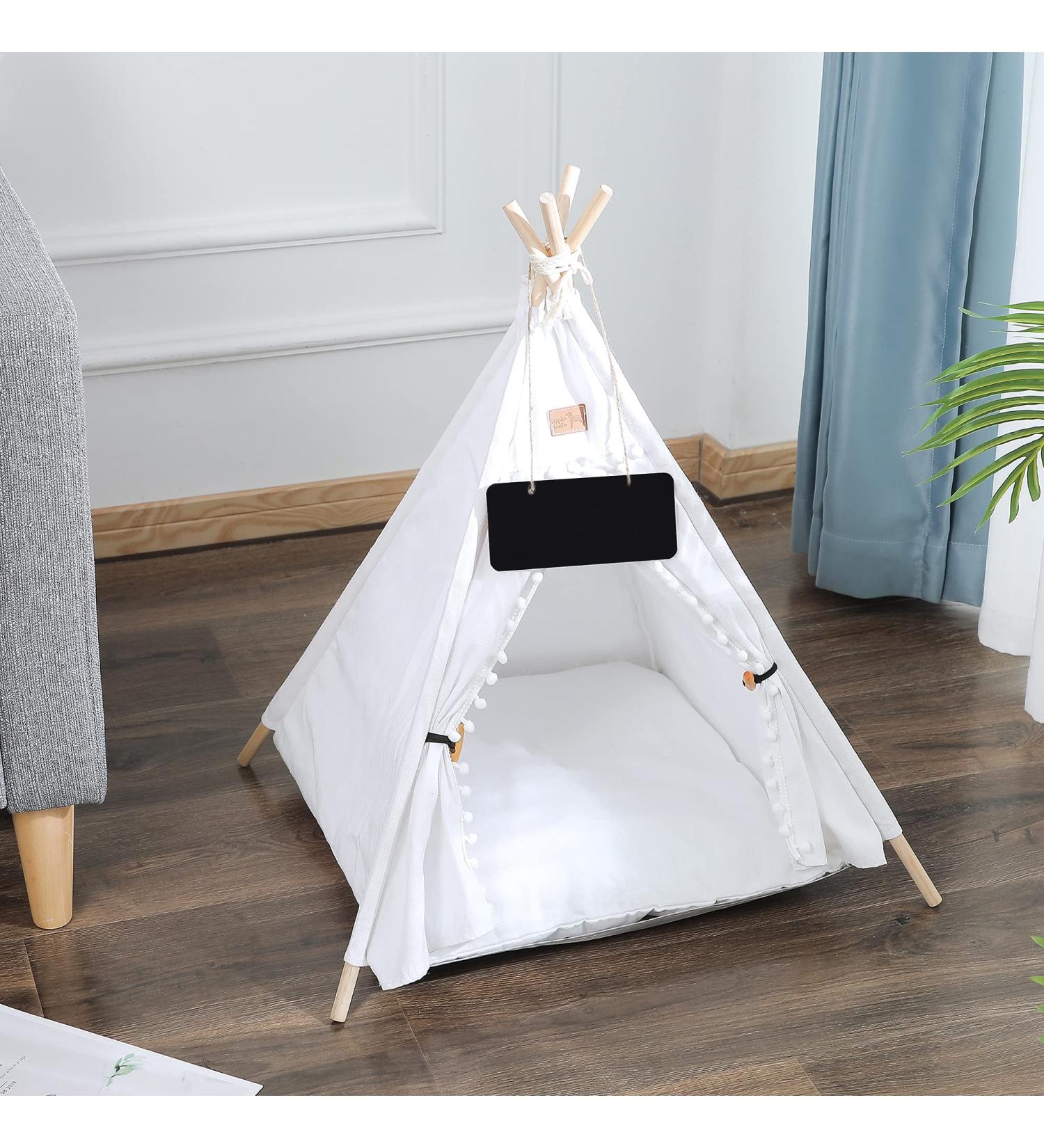 GeerDuo Portable Pet Teepee Tent for Small Dogs/Cats - Washable Sweet Bed with Cushion - White 24 - Buy Online on SooperMarket.com
