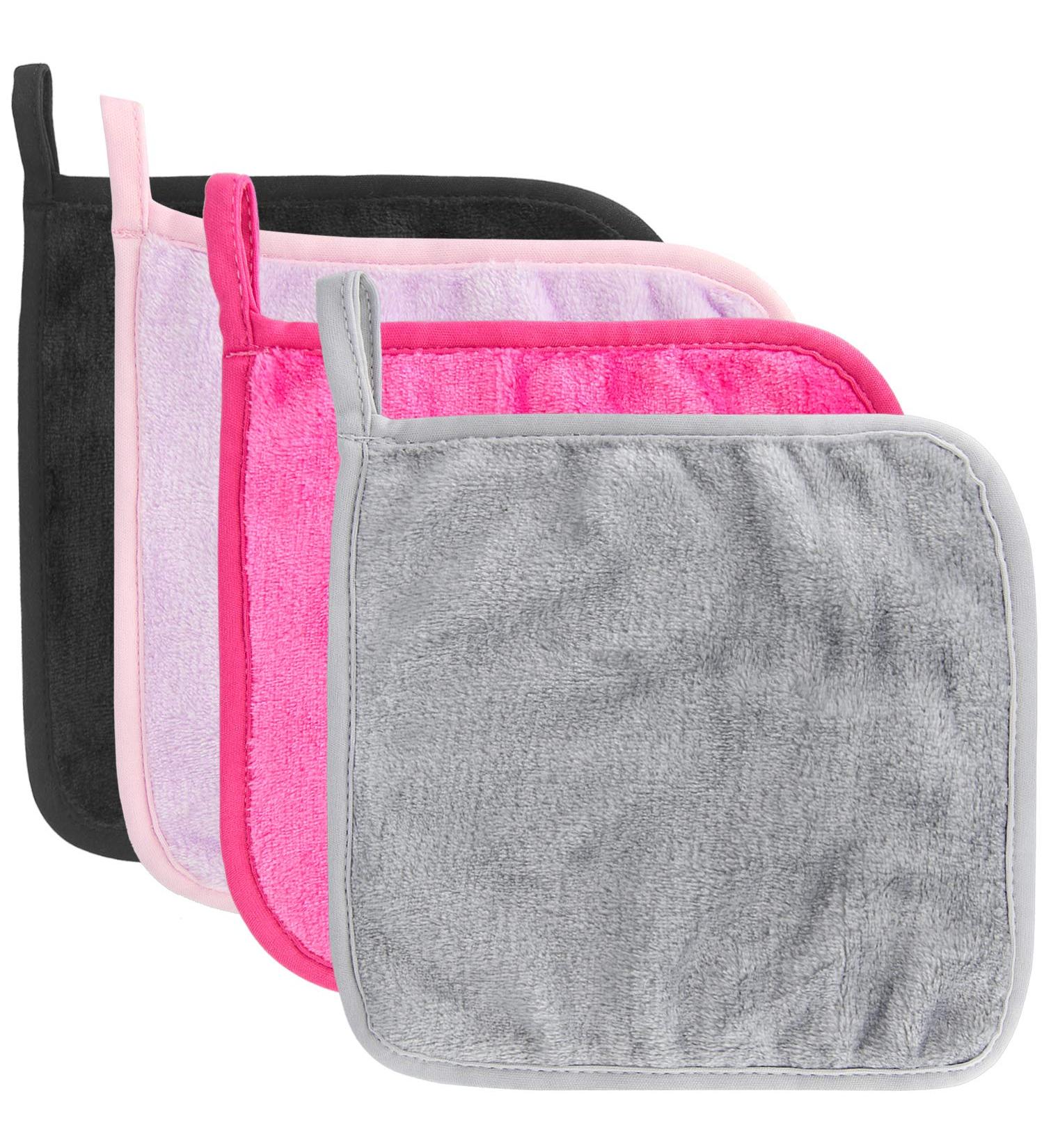 4 Pack Microfiber Fleece Makeup Remover Cloths - Ultra Soft Chemical Free Reusable Facial Towels for All Skin Types - 8x8 Inch - Buy Online on SooperMarket.com