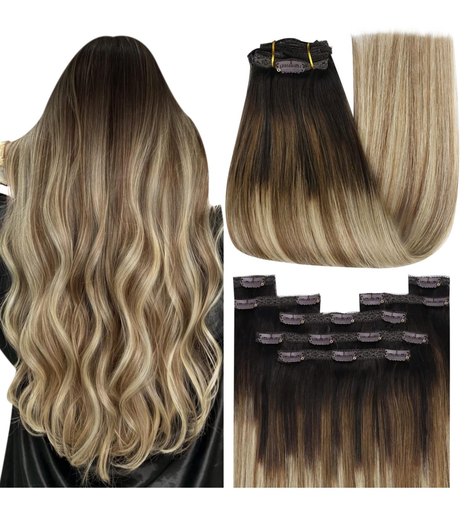 Youngsee Balayage Clip-in Hair Extensions | Real Hair Brown to Blonde | 35cm - 7PCS - Buy Online on SooperMarket.com