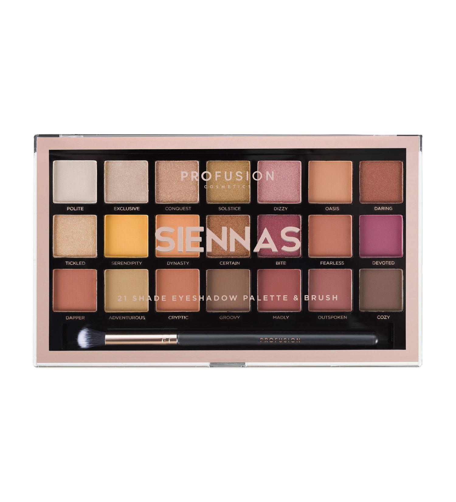 Profusion Cosmetics Siennas 21 Shade Eyeshadow Palette Bright, Long-lasting & Cruelty-free with Brush - Buy Online on SooperMarket.com