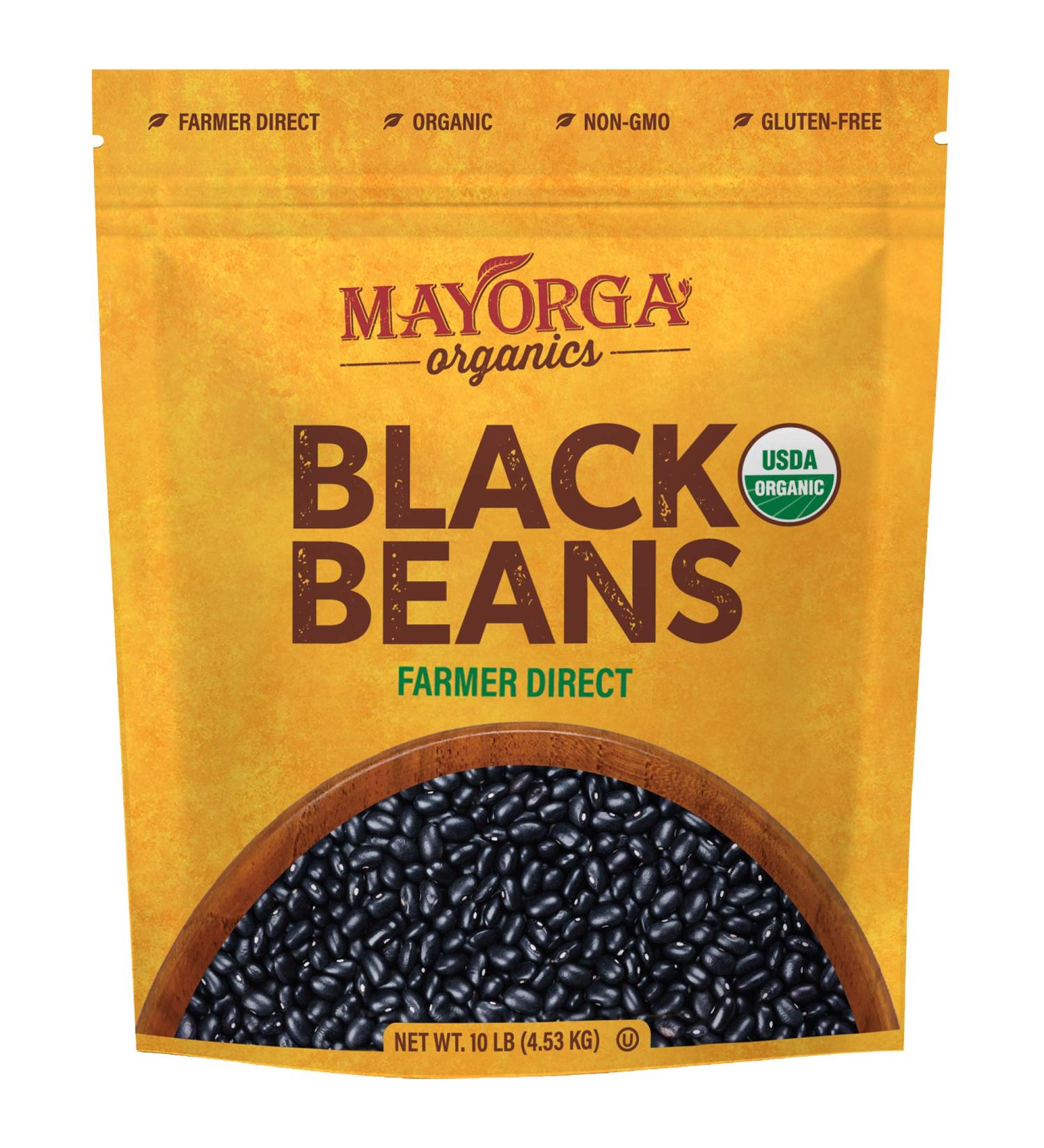 Mayorga Organic Dry Black Beans - USDA Certified, Non-GMO, Gluten-Free - 10 lb Resealable Bag | Direct Trade, Kosher - Frijoles Negros - Buy Online on SooperMarket.com