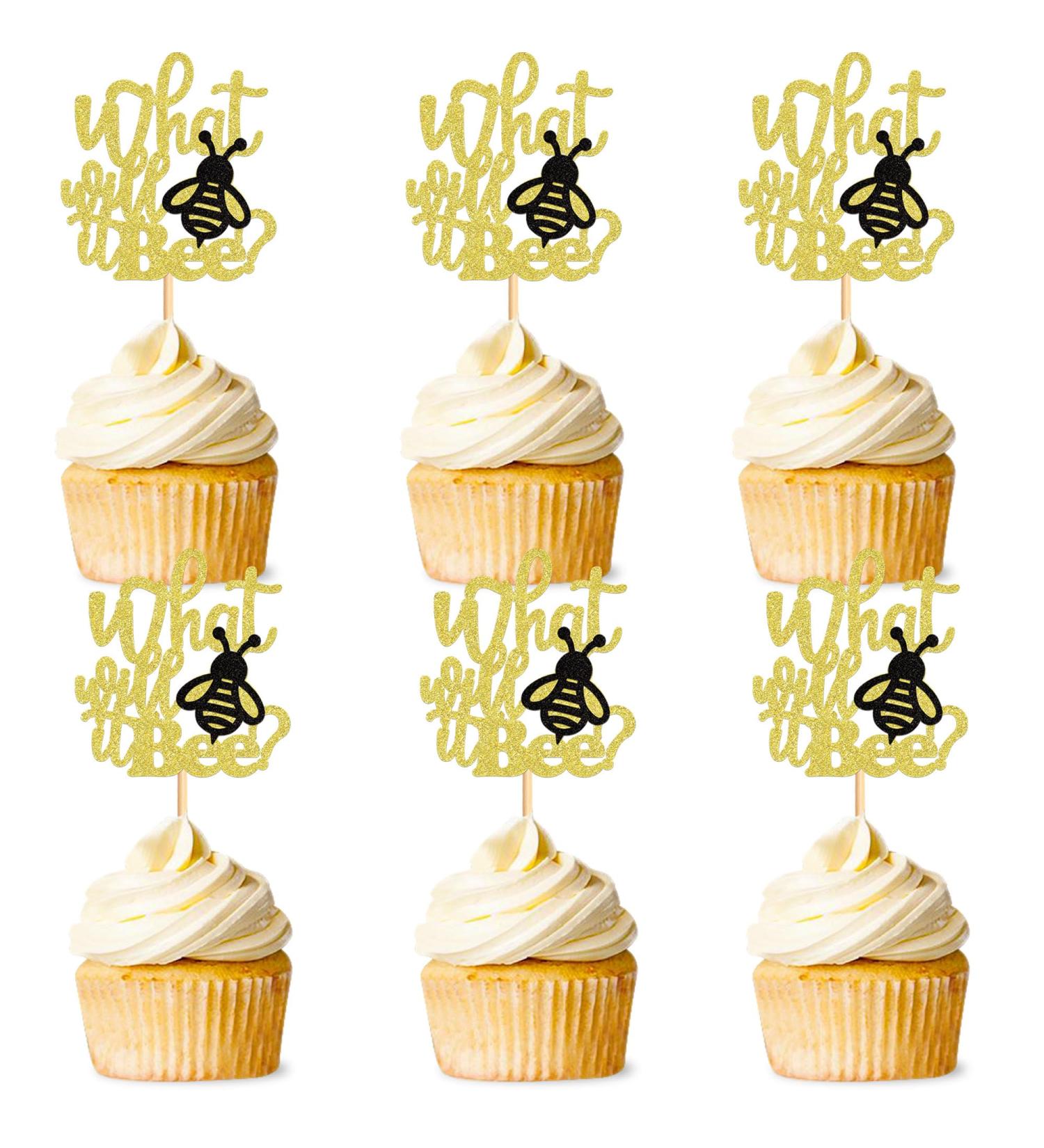 Cyodoos 24Pcs Bee Cupcake Toppers What Will It Bee Cake Decorations for Bee Theme Baby Shower Kids Boys Girls Birthday Party Decoration Supplies Bee5 - Buy Online on SooperMarket.com