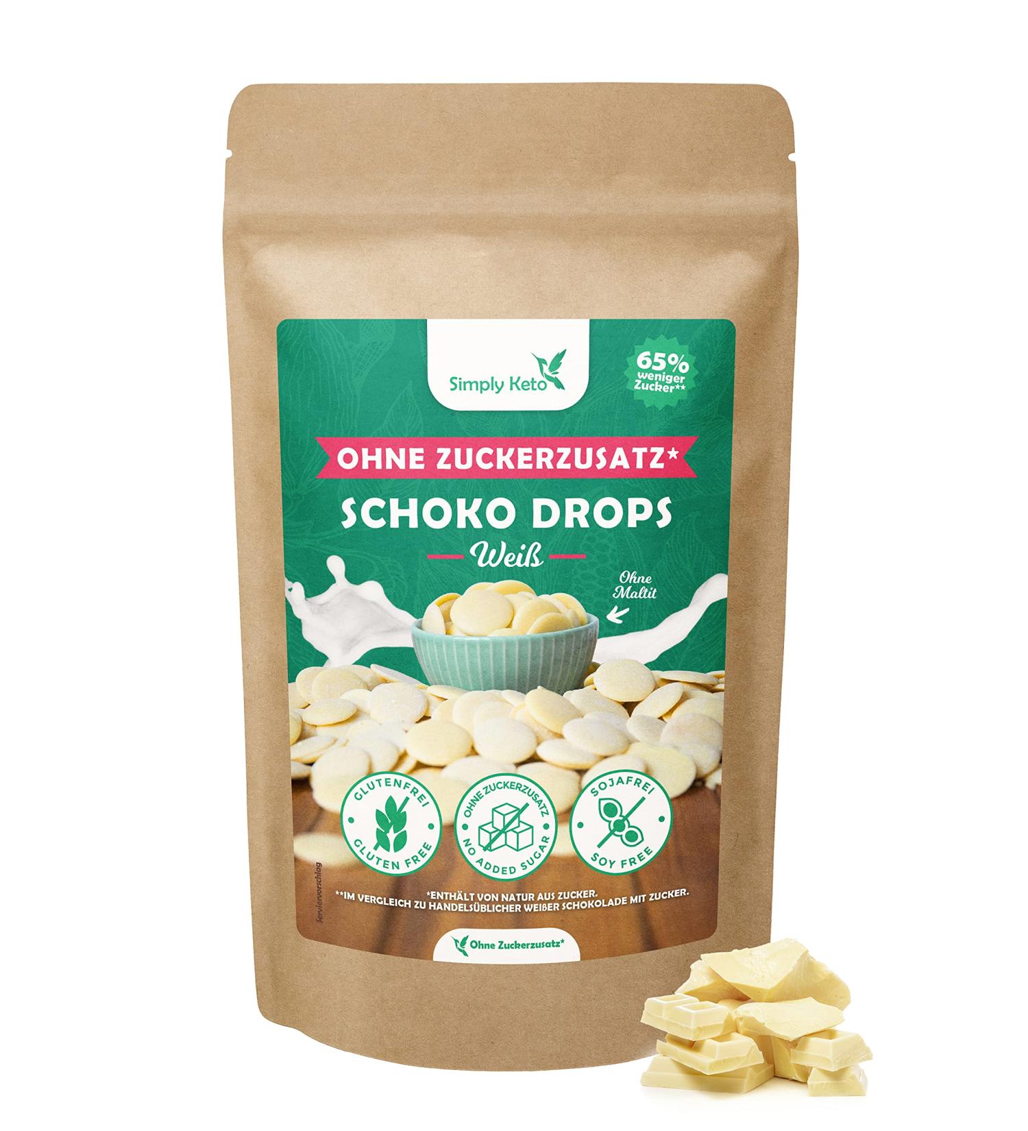 Simply Keto Lower Carb Chocolate Drops (200g) - Sugar-Free White Chocolate Snacks for Low-Carb & Ketogenic Diets - Erythritol Sweetened Treats - Buy Online on SooperMarket.com