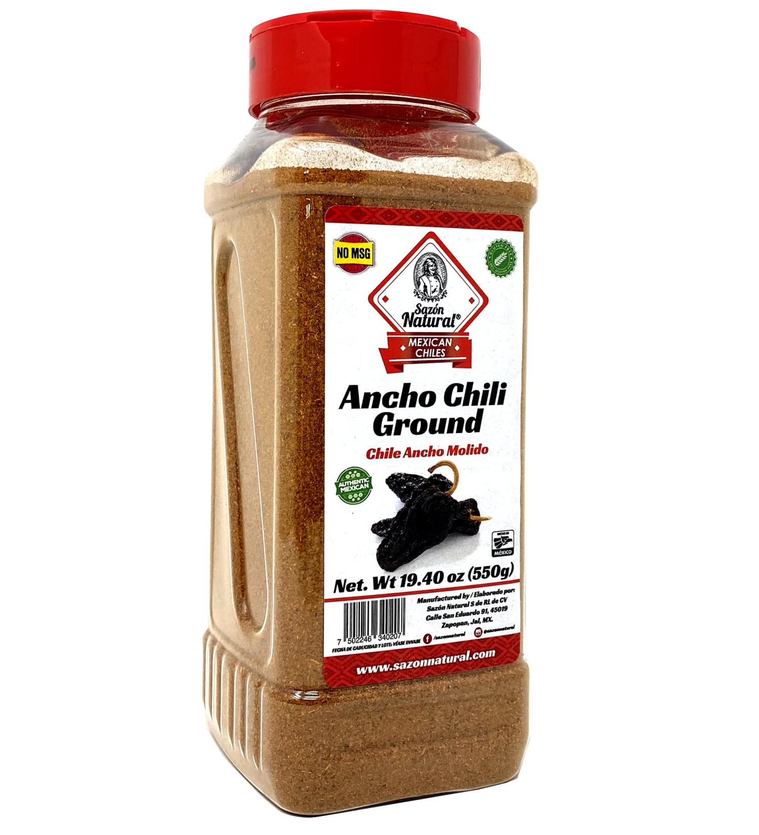 Sazon Natural Mexican Ancho Chili Powder 19.40oz - Bulk Seasonings in Reusable Shaker Jar - Buy Online on SooperMarket.com