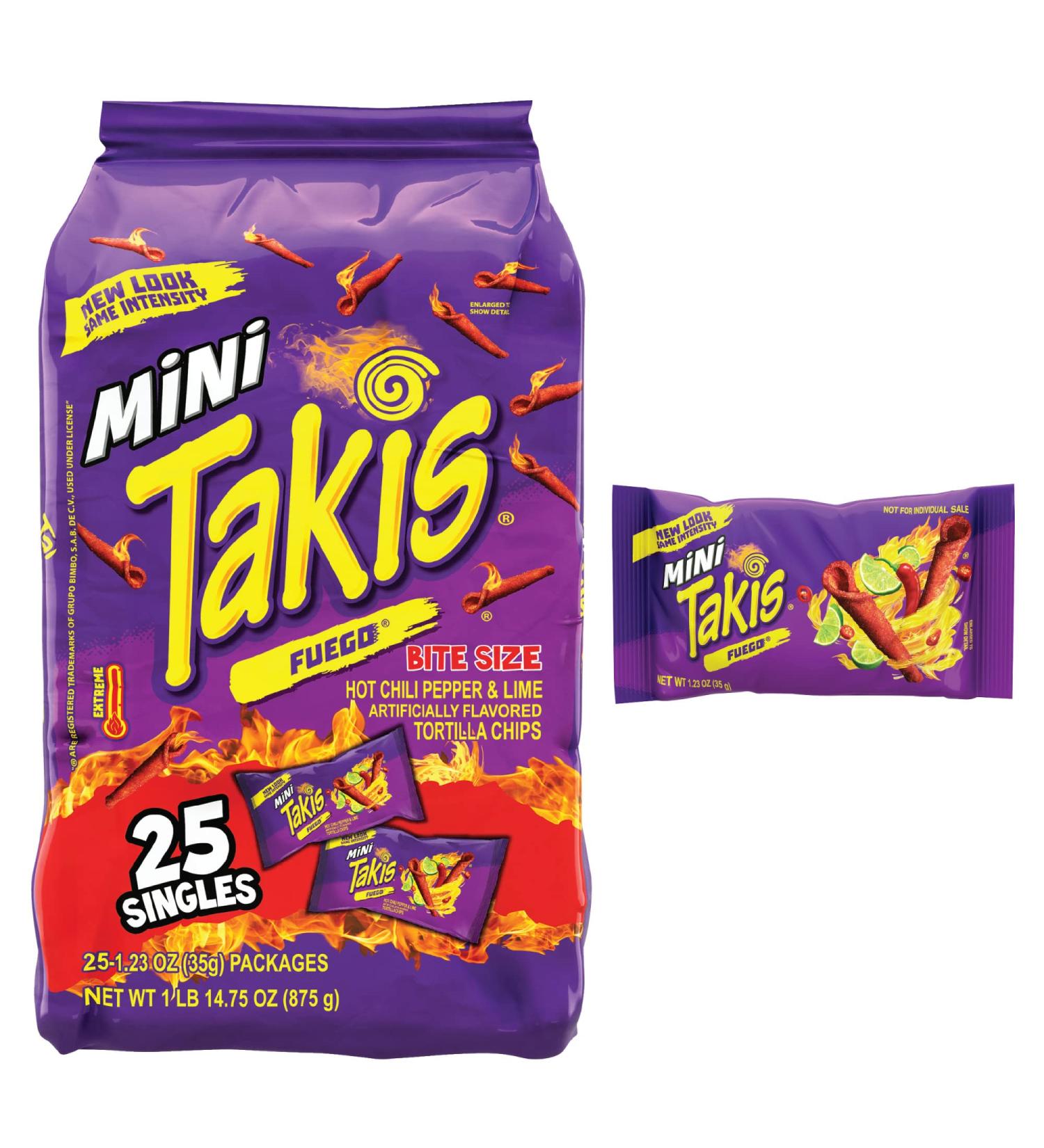 Takis Mini Fuego Rolled Tortilla Chips - 25 Snack Packs | Hot Chili Pepper & Lime Flavor - Buy Online on SooperMarket.com
