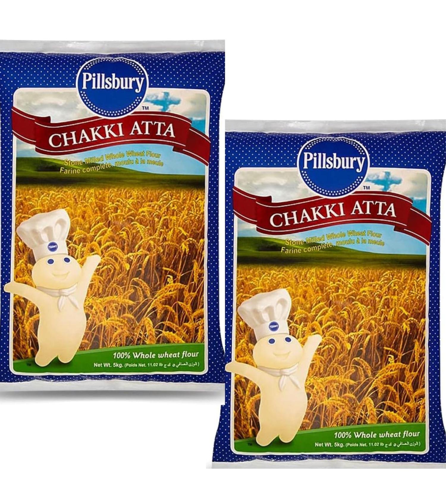 Pillsbury Chakki Fresh Atta | 100% Pure and Natural | Full of Fibre | Make Rotis & Chappatis | Traditional Indian Flour | Nutritious | Healthy | Vegetarian | 5 KG Bag (Pack of 2) - Buy Online on SooperMarket.com