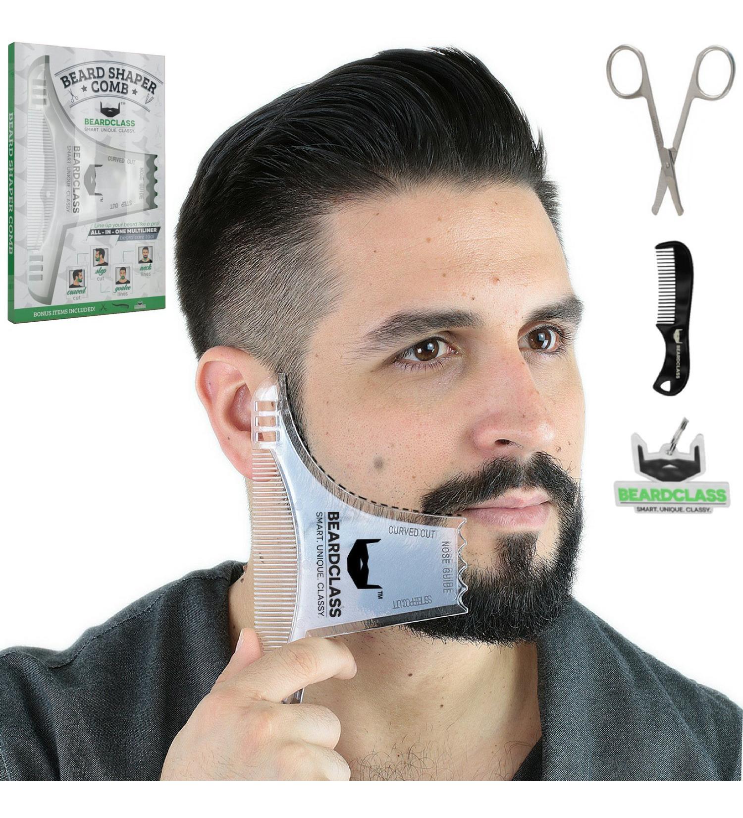 Beardclass Beard Shaping Tool - 8 in 1 Multi-liner Template Comb Kit - Clear Transparent Design for Precise Beard Shaping - Compatible with All Beard Razors and Trimmers - Buy Online on SooperMarket.com