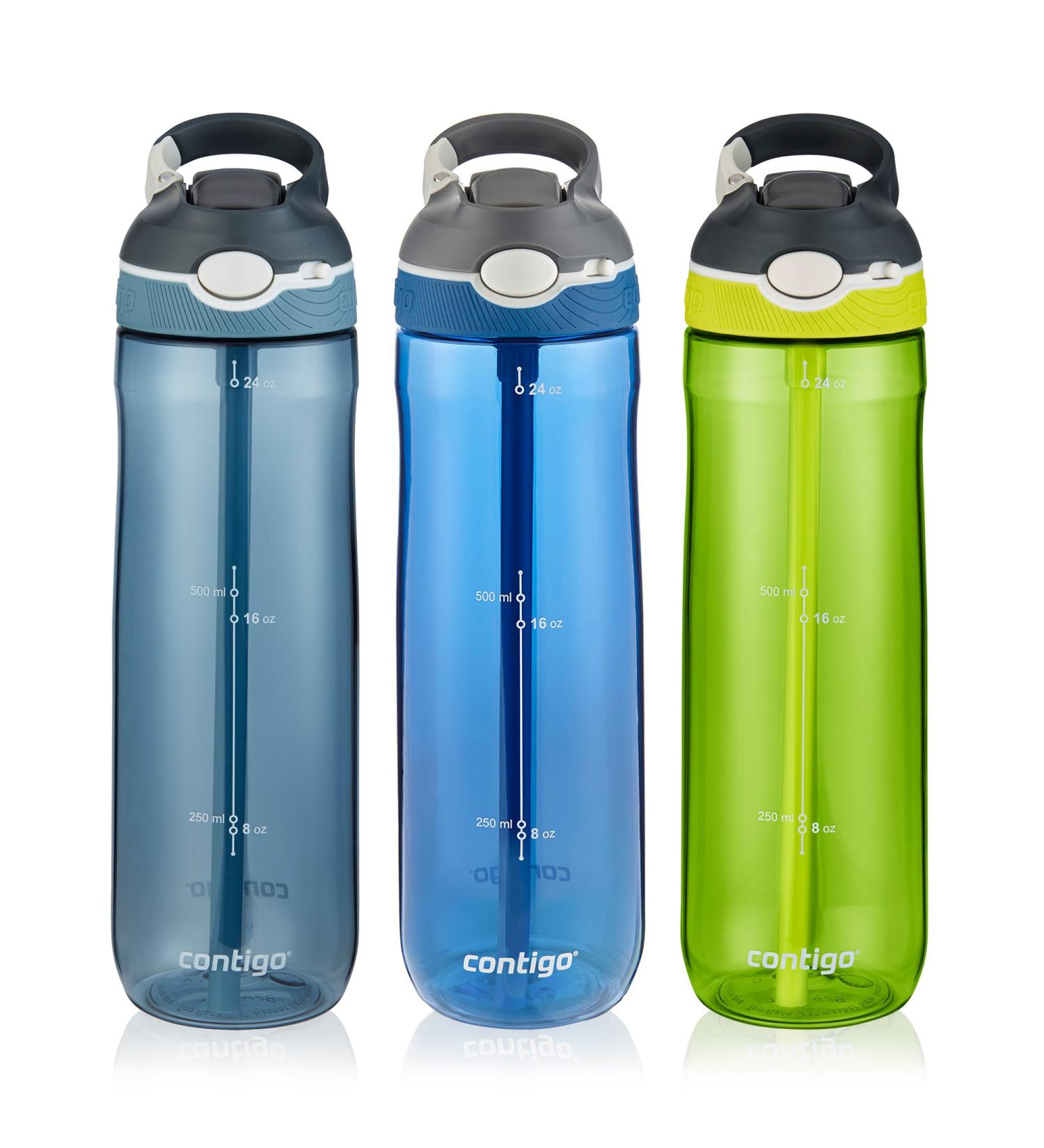 Contigo Autospout Straw Ashland Water Bottle 24 oz 3-Pack - Stormy Weather, Vibrant Lime, Monaco - Buy Online on SooperMarket.com