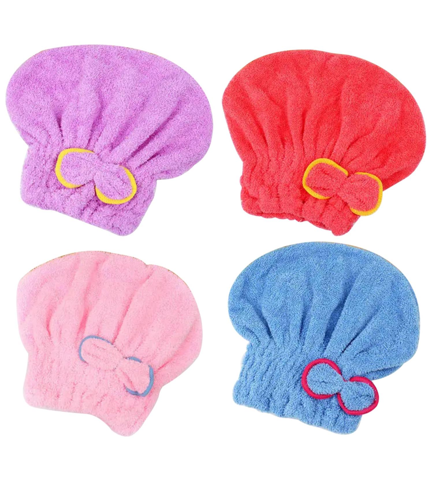 Hair Drying Cap - 4PCS Super Absorbent Microfiber Towel Wrap for Quick Drying | Elastic Hair Towels for Women & Girls - Buy Online on SooperMarket.com