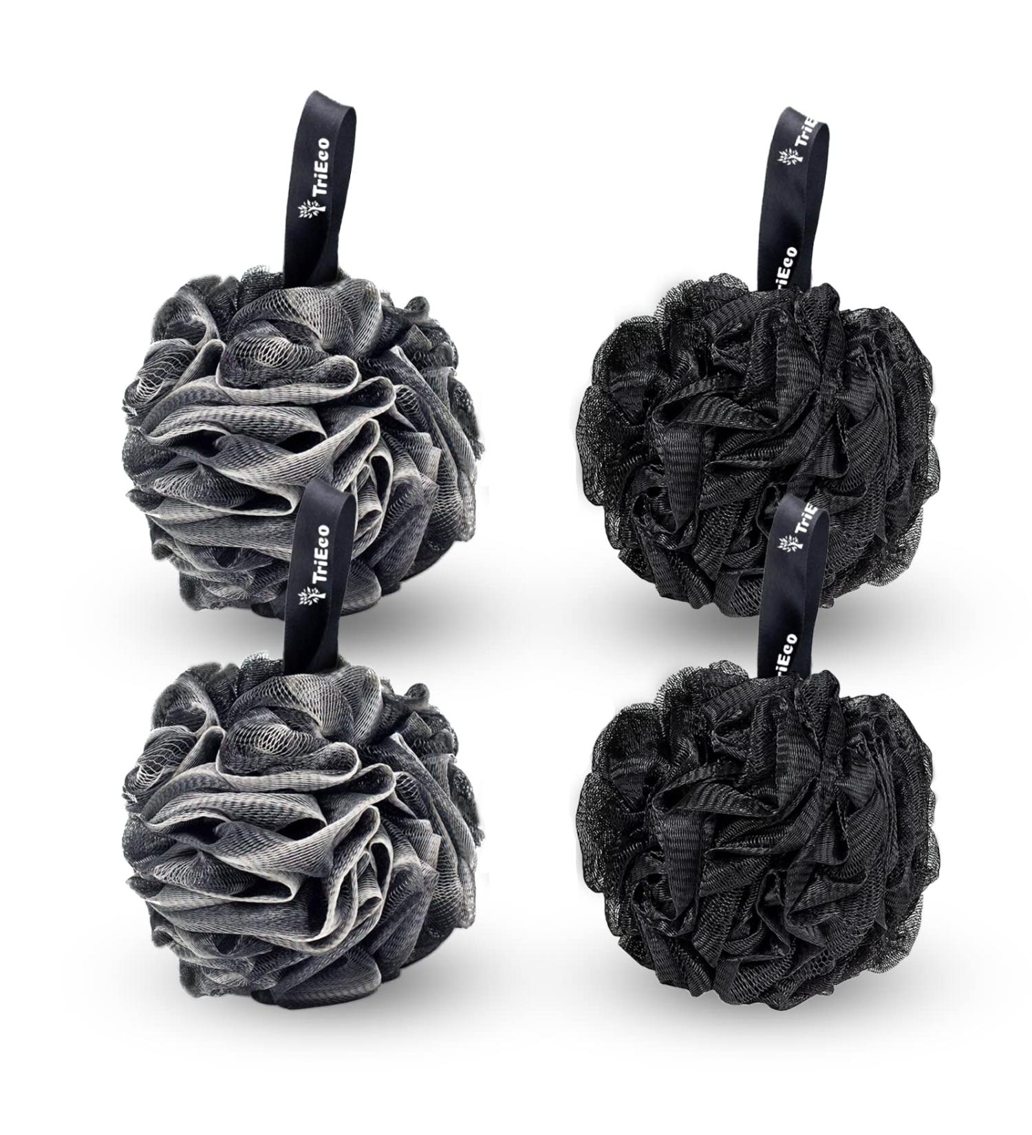 Bathing Sponges 4 Pieces Black Shower Puff Loofah Poufs for Adults Body Shower Exfoliating Scrub 1 count (Pack of 4) - Buy Online on SooperMarket.com