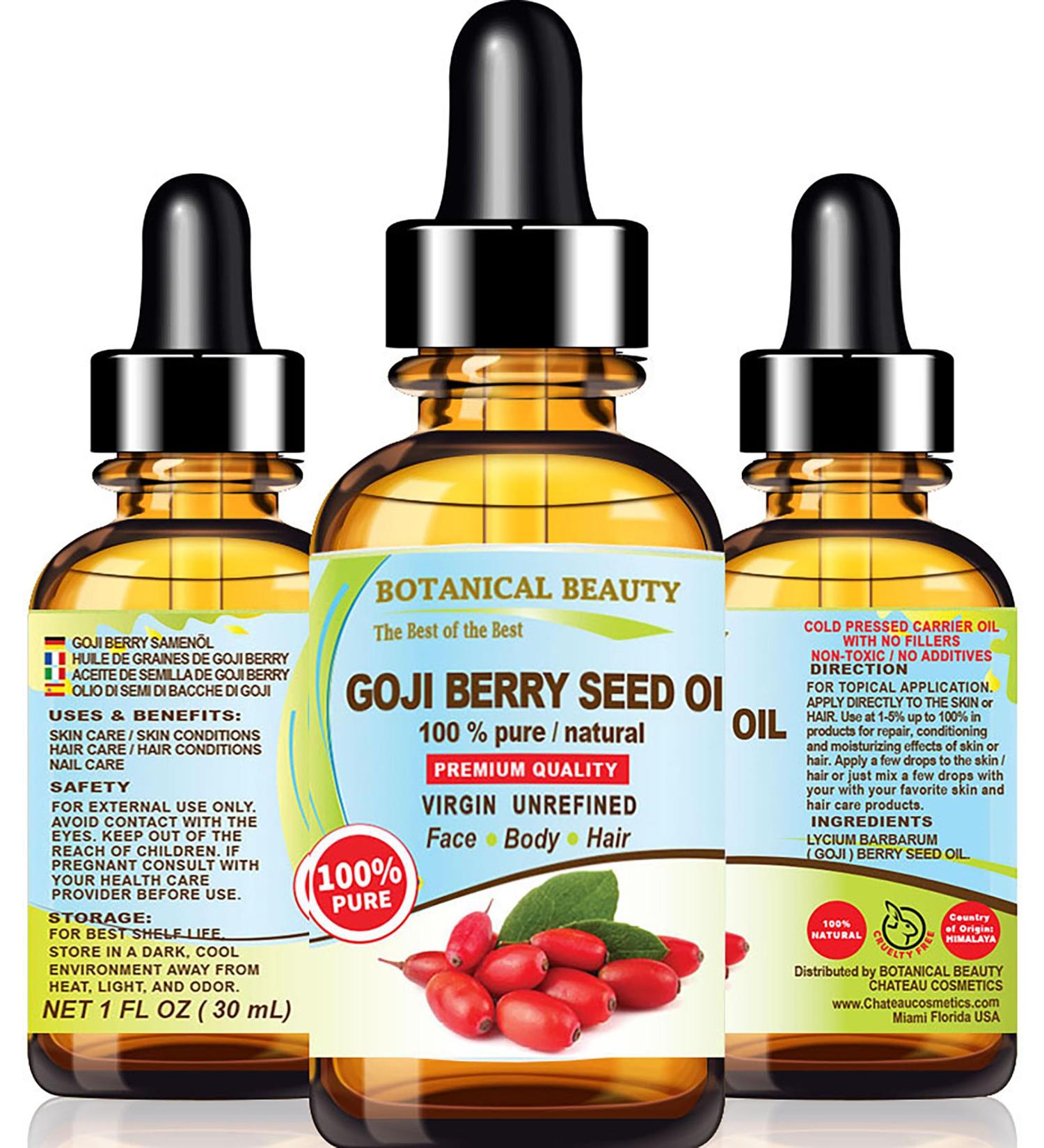 100% Pure Goji Berry Seed Oil - Virgin Cold Pressed Carrier Oil for Face Skin Hair & Nails | Botanical Beauty - 30ml - Buy Online on SooperMarket.com