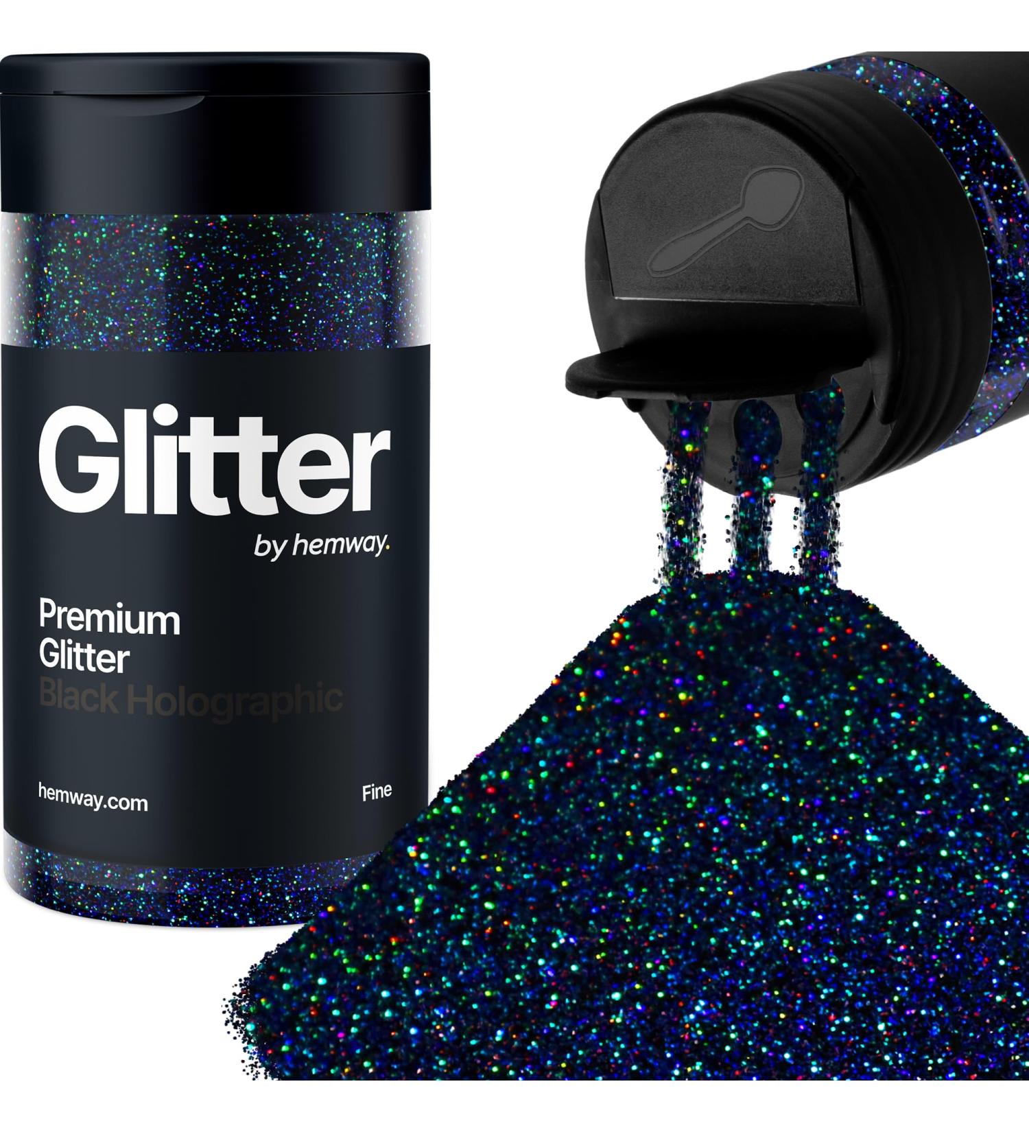Hemway Black Holographic Glitter - 130g Fine Resin Craft Glitter for Epoxy Cups Nail Art & Body Decor - Metallic Flake Sequins - Buy Online on SooperMarket.com
