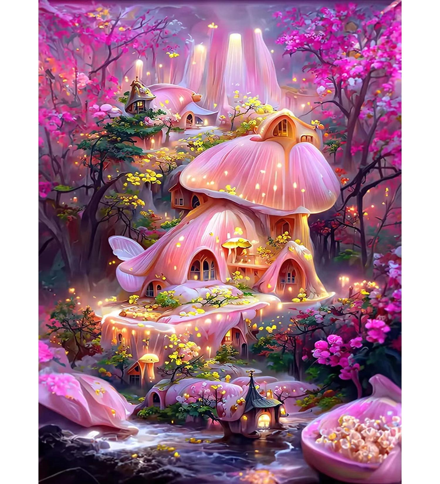 Mushroom Castle Diamond Painting Kit | DIY Cross Stitch Embroidery Set for Home Decor - 11.8 x 15.7inch - Buy Online on SooperMarket.com