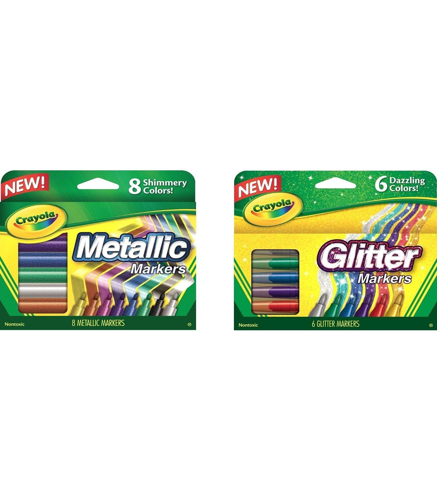 Crayola Metallic Markers 8 Count, Glitter Markers 6 Count, Combo Pack Bundle