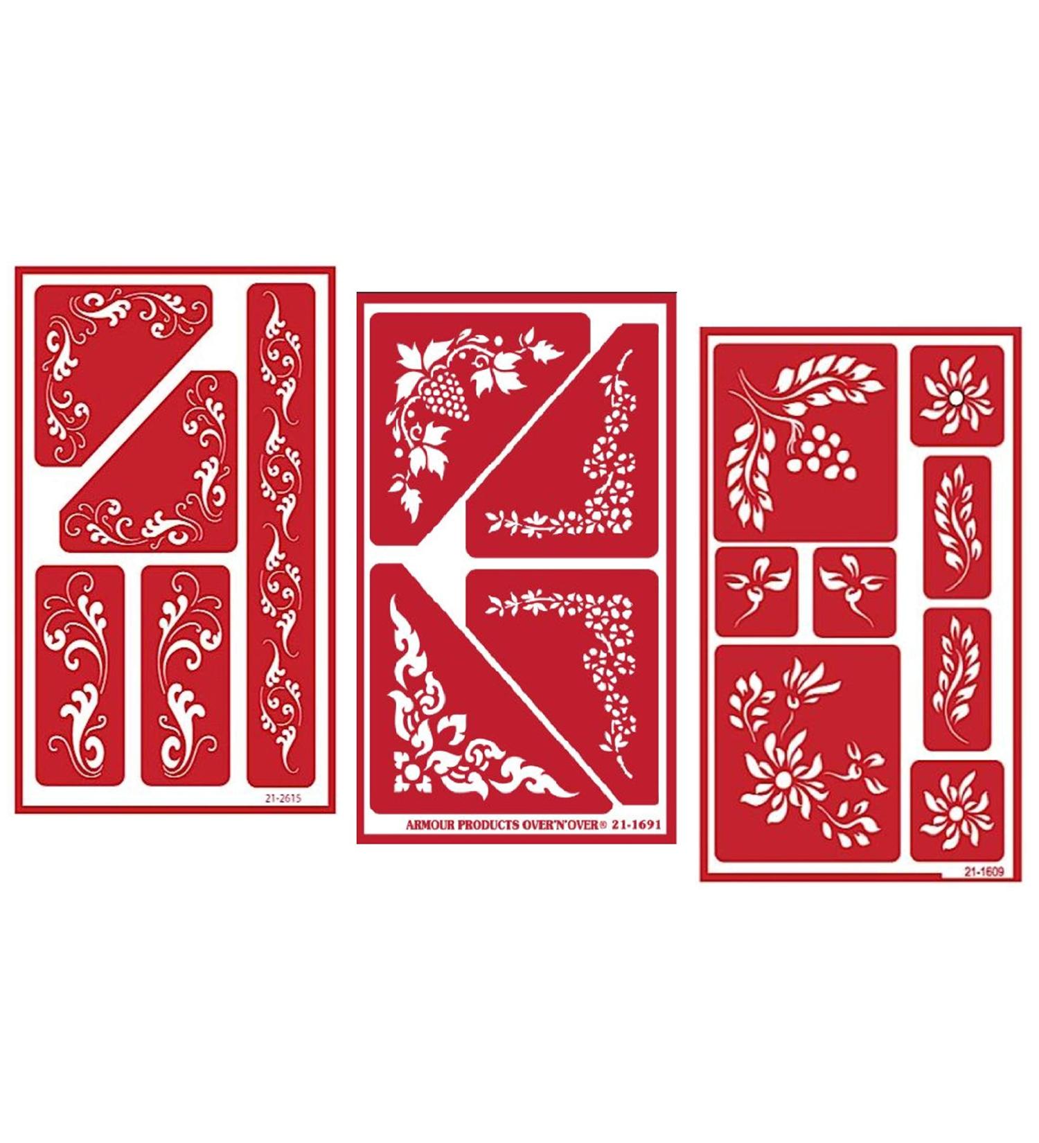 Armour Etch Over N Over Glass Etching Stencils Set - Berries, Fleur De Lis, Corner - Buy Online on SooperMarket.com
