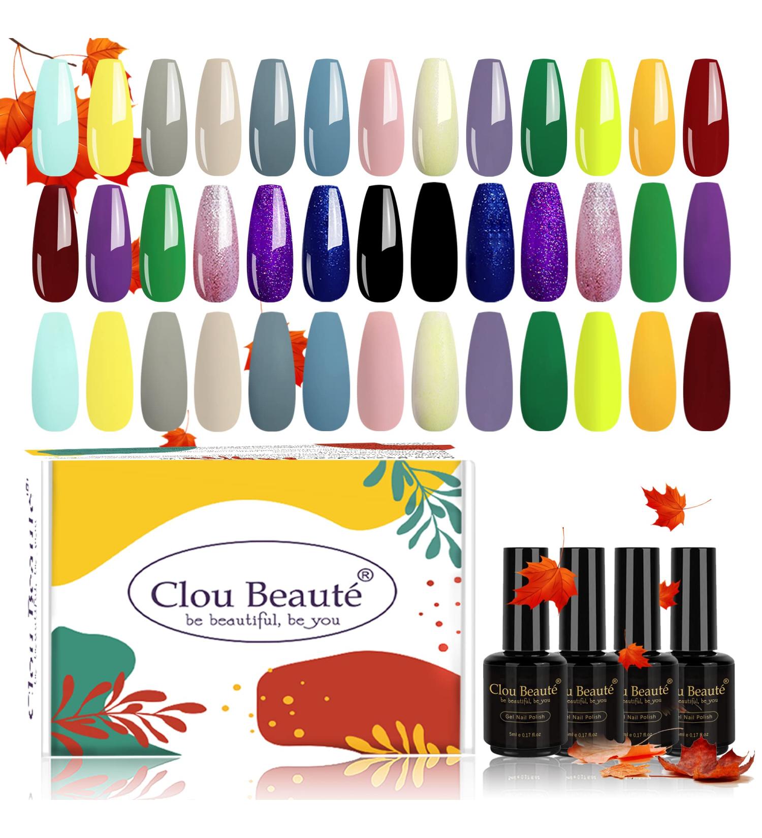 Clou Beaute 20 Colors Gel Polish Set | All Season Holiday Nail Art Beauty Set | Soak Off Pink Red Green Blue Golden Glitter | Gifts for Women - Buy Online on SooperMarket.com