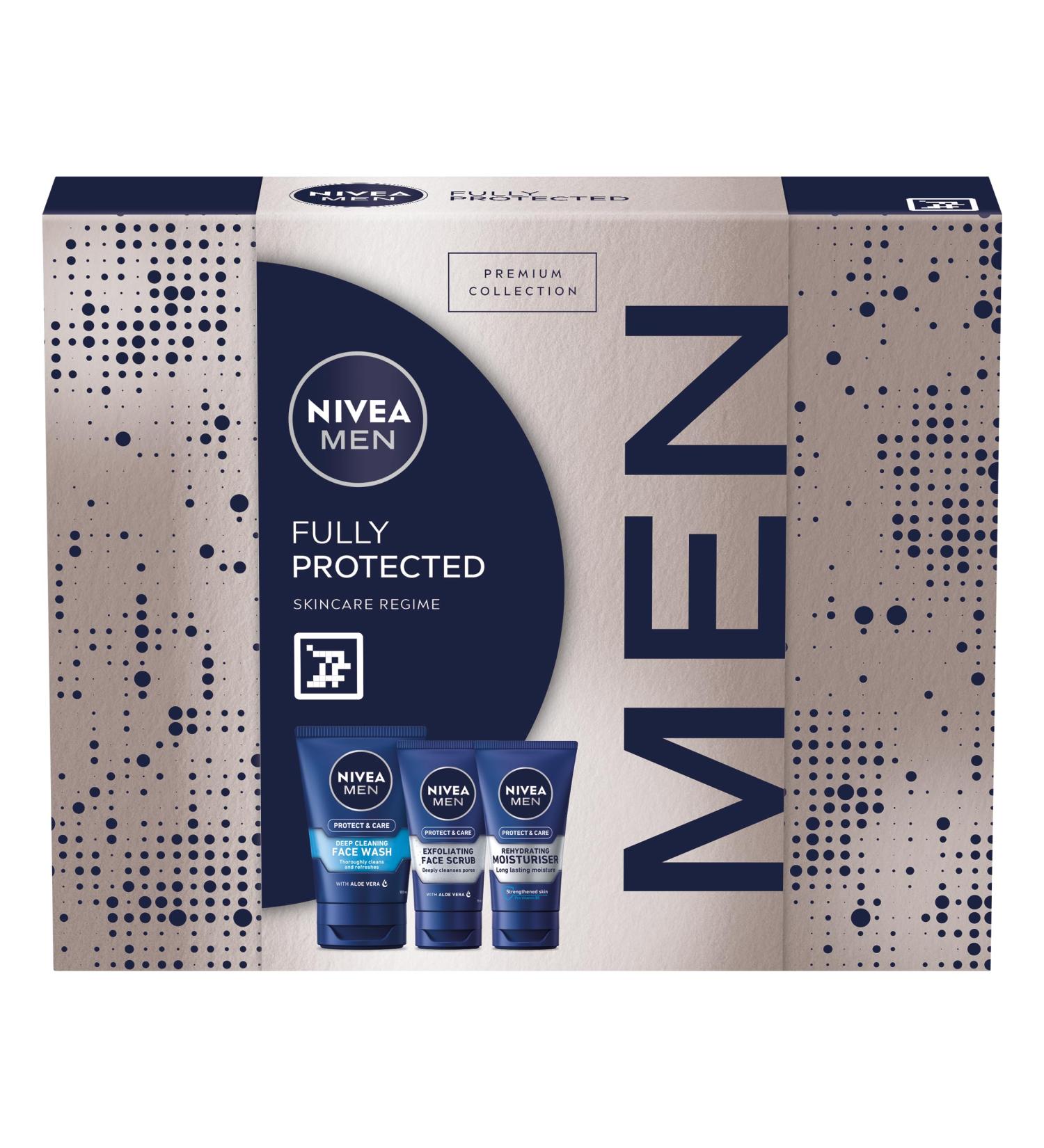 NIVEA MEN Fully Protected Gift Set (3 Products) Men's Skincare Gift Set with Face Wash Exfoliating Scrub and Moisturiser Perfect as Christmas or Birthday Gift for Him - Buy Online on SooperMarket.com
