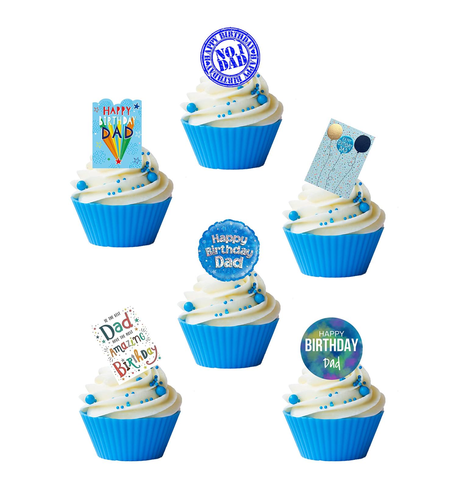 24 Stand Up Happy Birthday Dad Daddy Father Themed Edible Wafer paper Cake Toppers Decorations