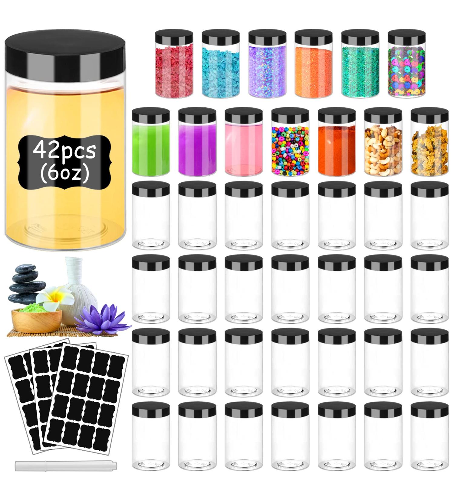 6oz 42PCS Clear Plastic Jars with Black Lids - Leak Proof Containers for Cosmetics, Slime, Lotions, and Scrubs - Buy Online on SooperMarket.com