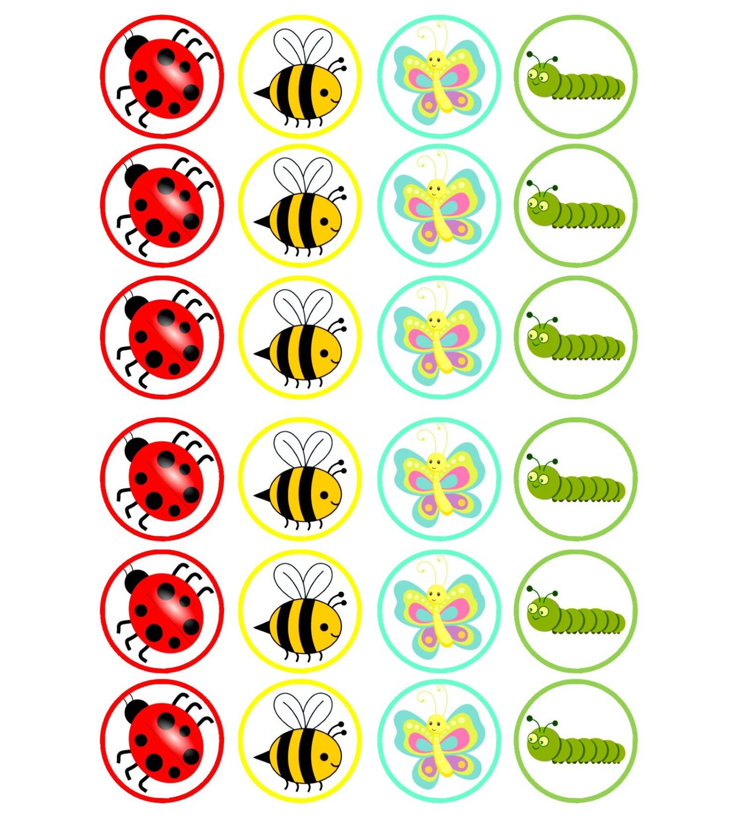 24 Insects Bumble Bee Ladybird Caterpillar Butterfly Edible Cupcake Toppers - wafer card disc cake decorations STAND UP (UNCUT) - Buy Online on SooperMarket.com