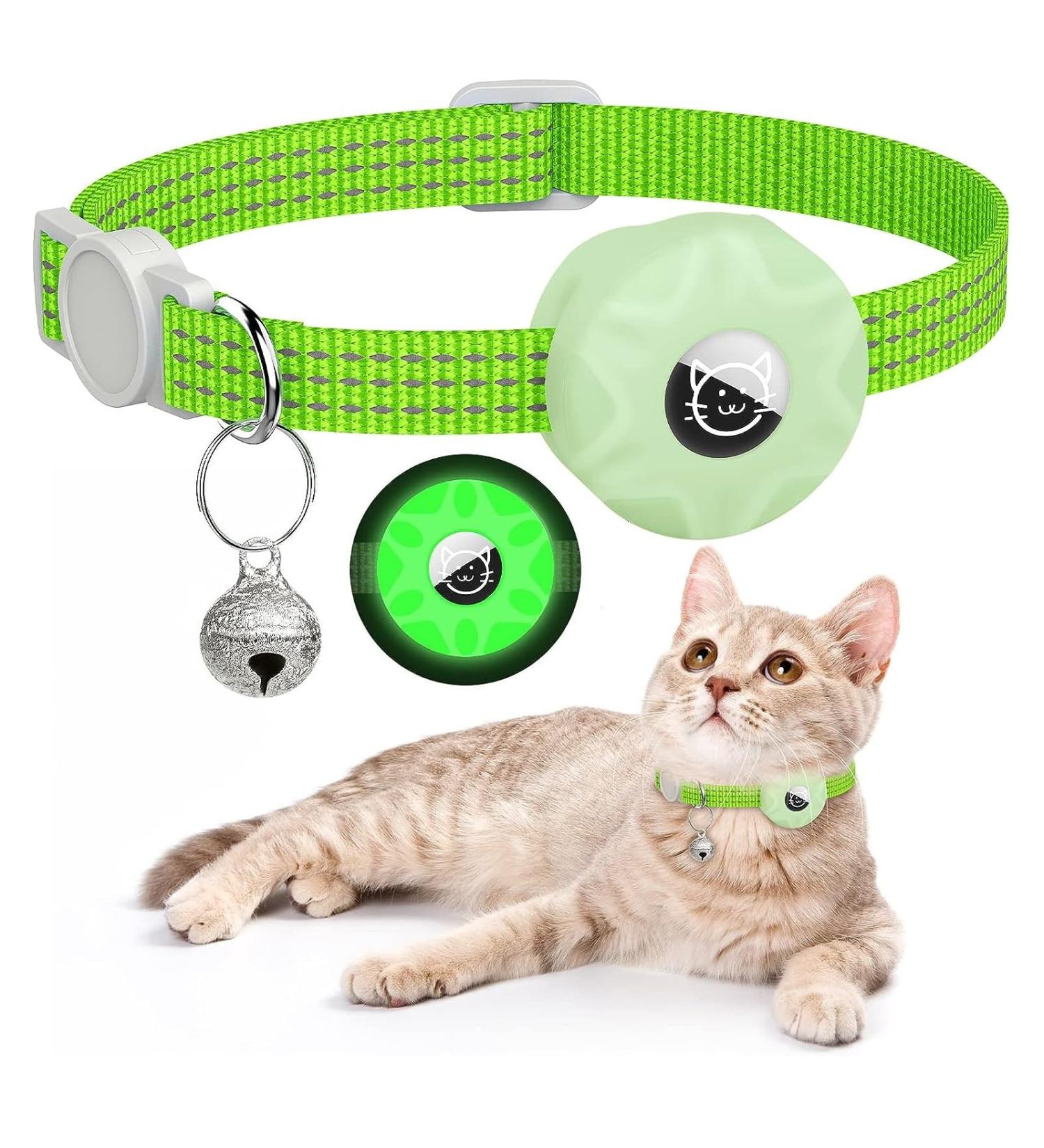 Reflective Airtag Cat Neck Band with Bell - Luminous Green Kitten Collar for Puppies & Cats - Buy Online on SooperMarket.com
