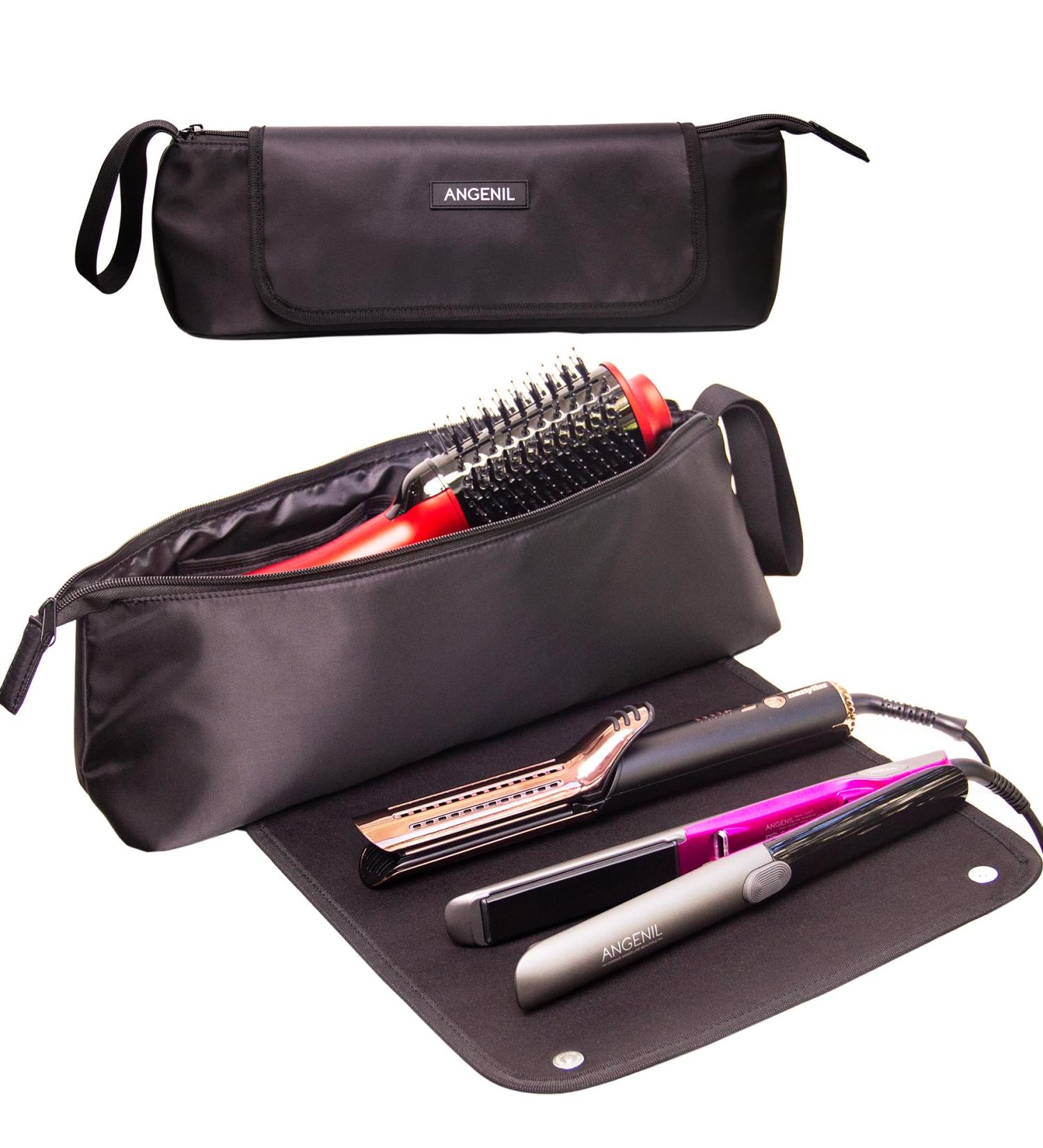 ANGENIL Large Capacity Hair Tools Travel Bag | Heat Resistant Mat for Flat Irons & Curling Irons | Portable 2-in-1 Hot Tool Mat Bag - Black - Buy Online on SooperMarket.com