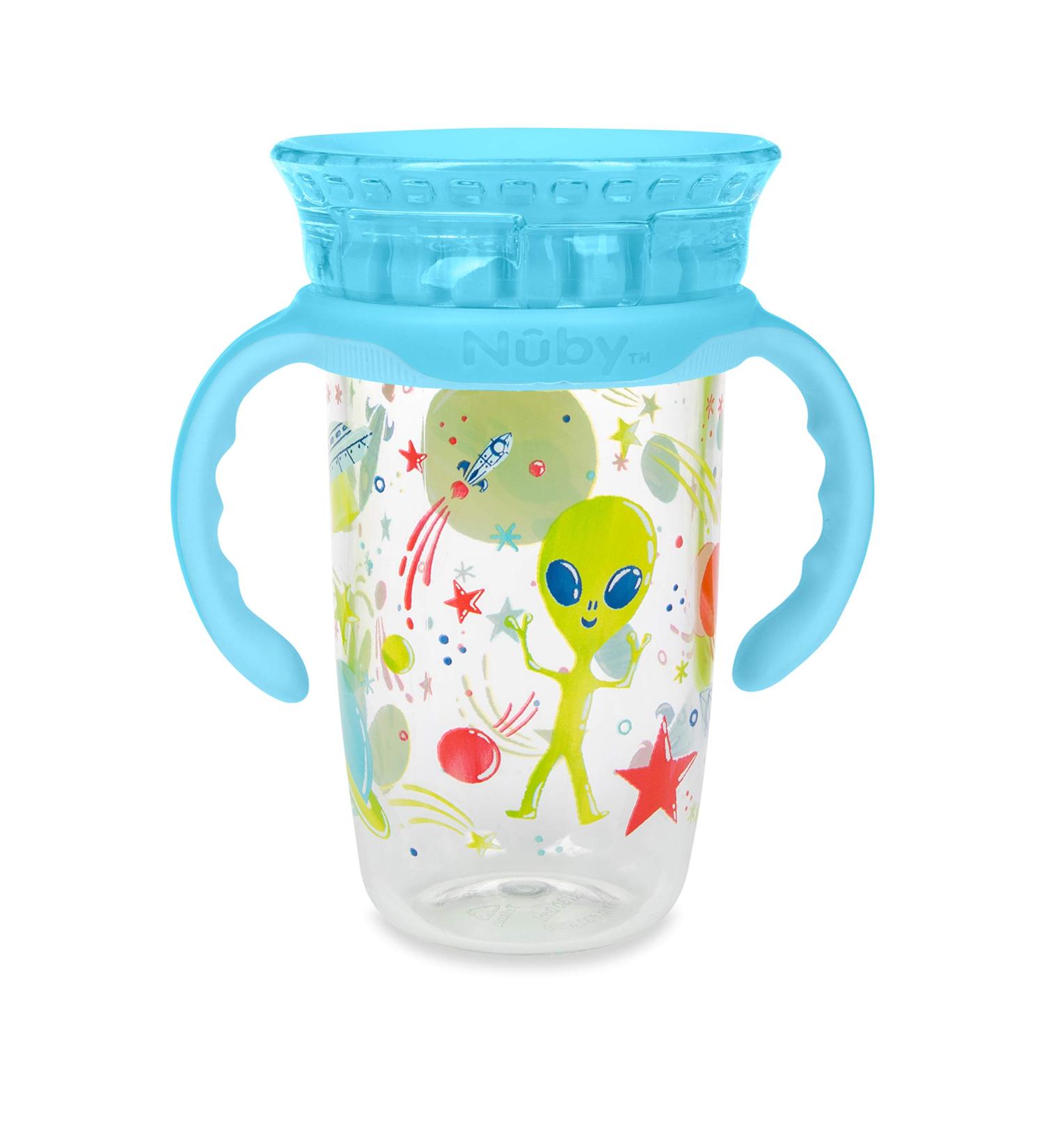 Nuby 360 Edge 2 Stage Drinking Cup | 10 Oz Space Aqua | Removable Handles & Hygienic Cover | 12M+ | 300 Ml 80809 - Buy Online on SooperMarket.com