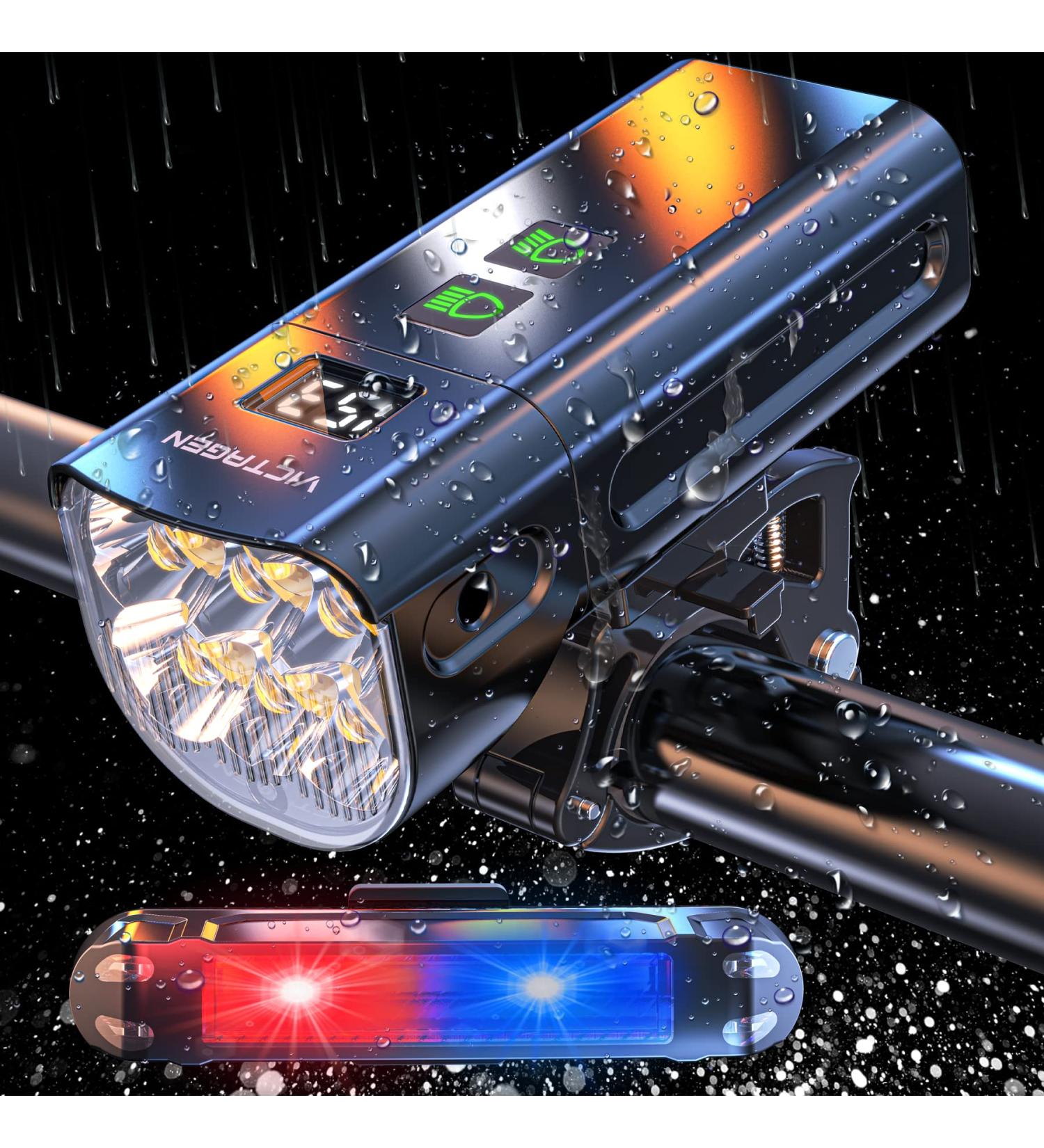 Victagen 6 LED Bike Light 5000 Lumens | Super Bright Front Headlight for Night Riding | Waterproof & Rechargeable | High/Low Beam | Includes Taillights - Buy Online on SooperMarket.com