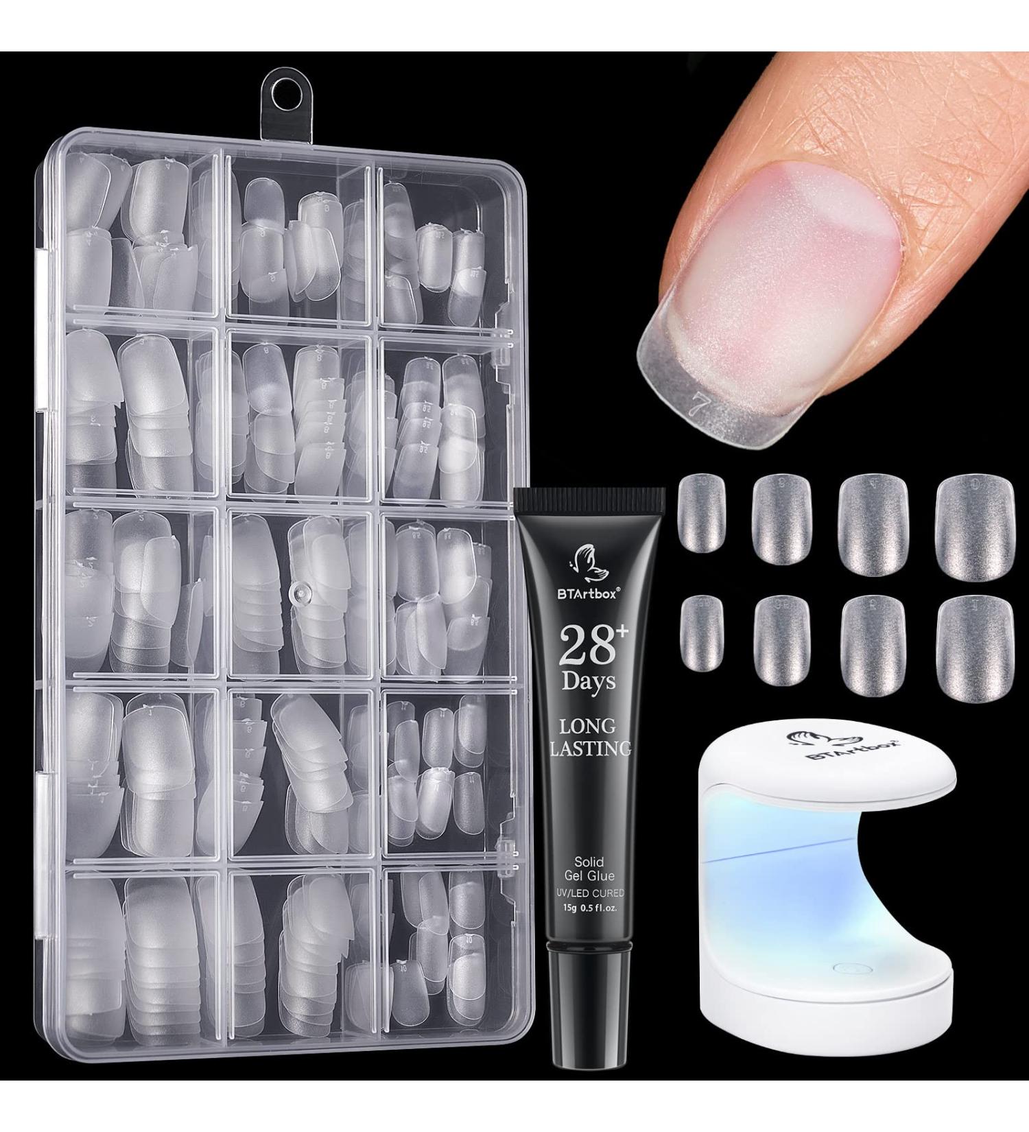 Buy Bartbox Squoval Short Nail Tips & Glue Gel Kit - 300 Soft Gel Nail Tips Set with Mini UV Lamp & Quick Gel Glue - Perfect for Nail Extensions - Buy Online on SooperMarket.com
