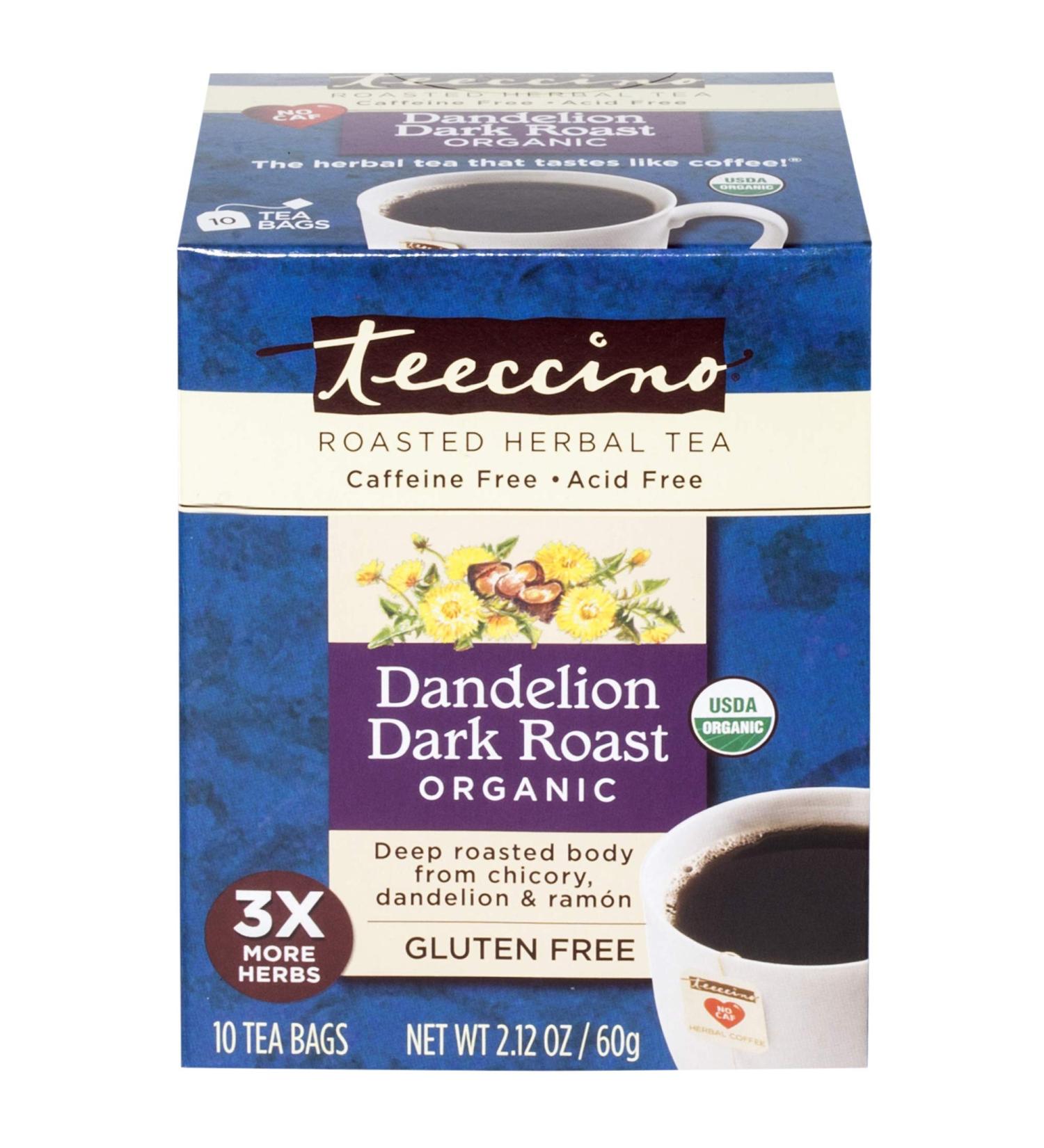 Teeccino Organic Dandelion Dark Roast Herbal Tea - Caffeine-Free, 10 Tea Bags (2.12 oz) - Buy Online on SooperMarket.com