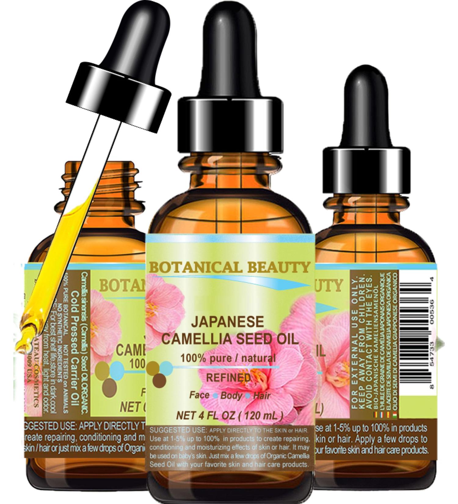 Japanese CAMELLIA Seed Oil - 100% Pure Natural Cold Pressed Carrier Oil for Hair Skin & Nails | 4 Fl. oz by Botanical Beauty - Buy Online on SooperMarket.com