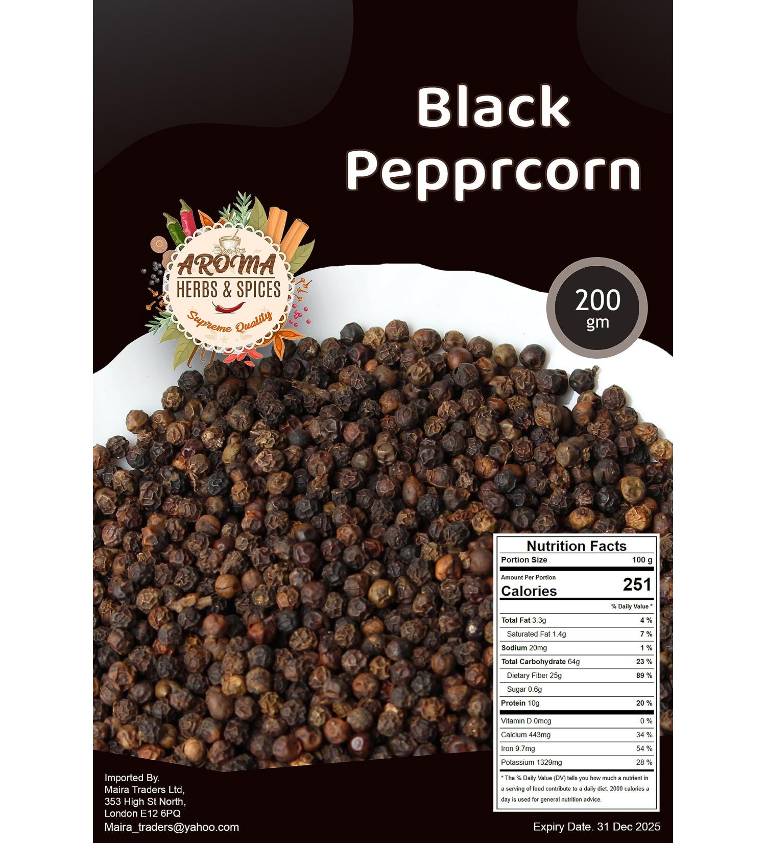 200g Premium Whole Black Peppercorns - 100% Natural & Additive-Free - Buy Online on SooperMarket.com