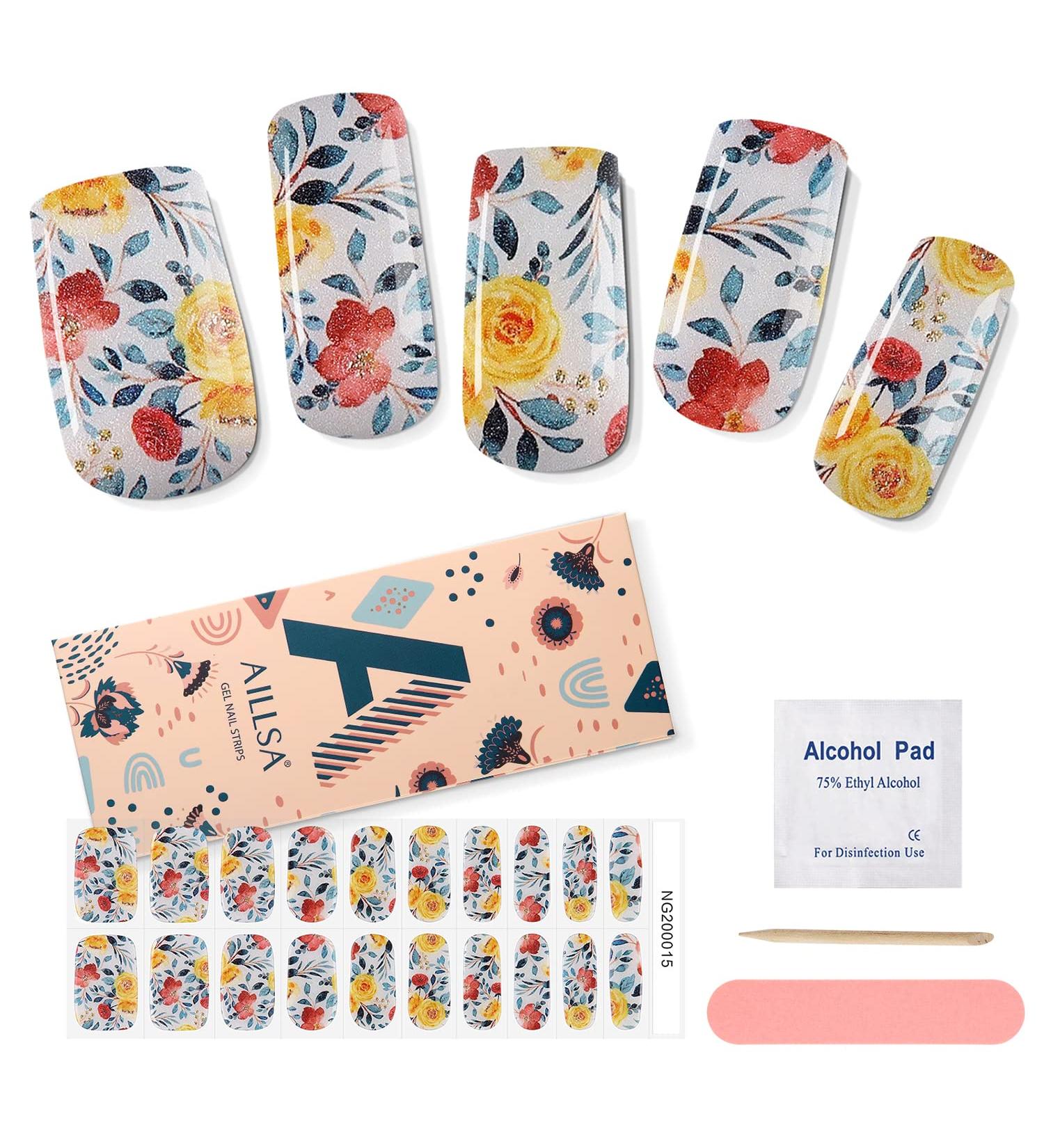 AILLSA Gel Nail Strips - Secret Garden Flower Gel Nail Polish Strips for Women 20pcs - Buy Online on SooperMarket.com