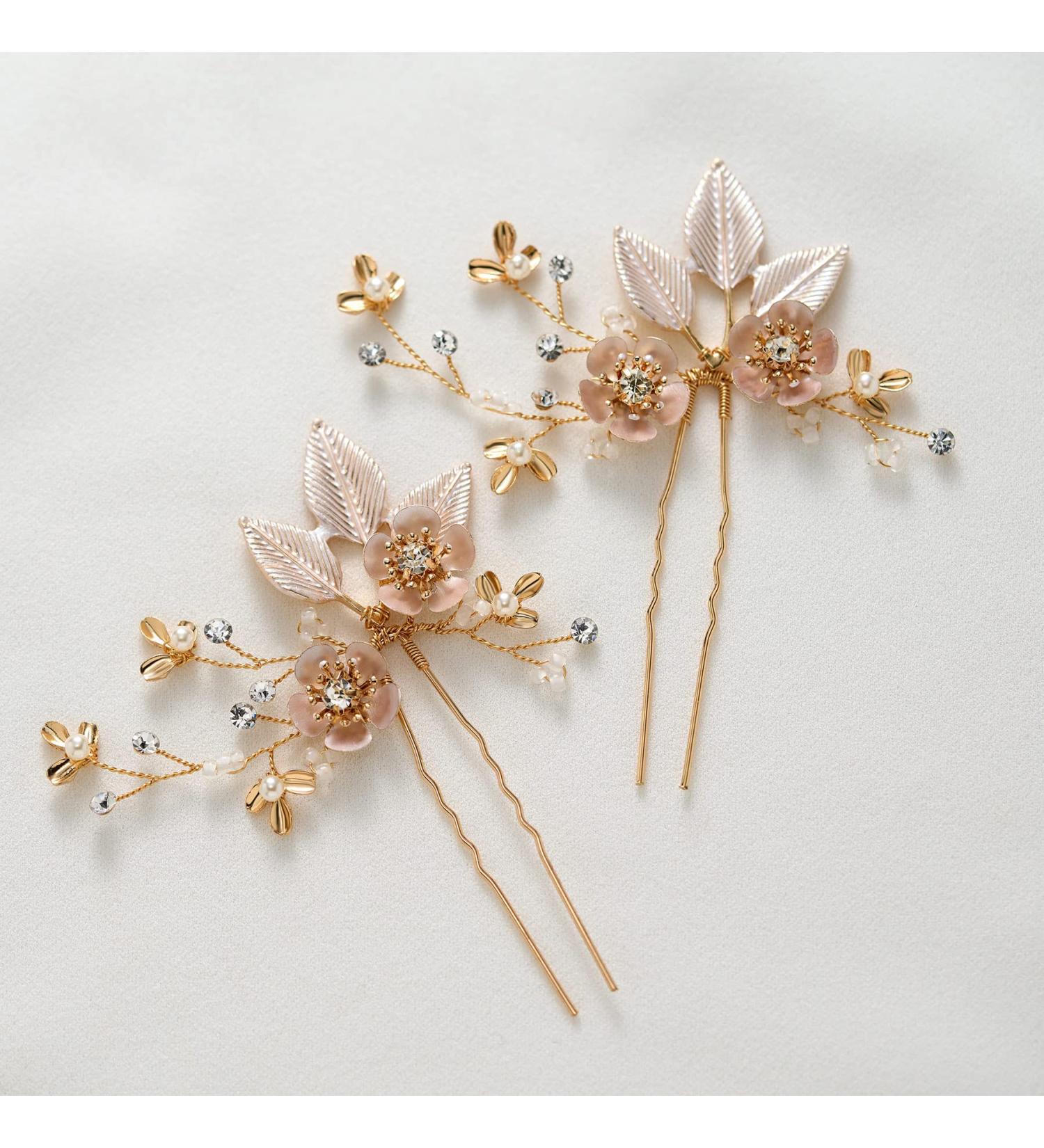 SWEETV Handmade Wedding Hair Pins for Brides - 2Pcs Bridal Hair Accessories Set - Buy Online on SooperMarket.com